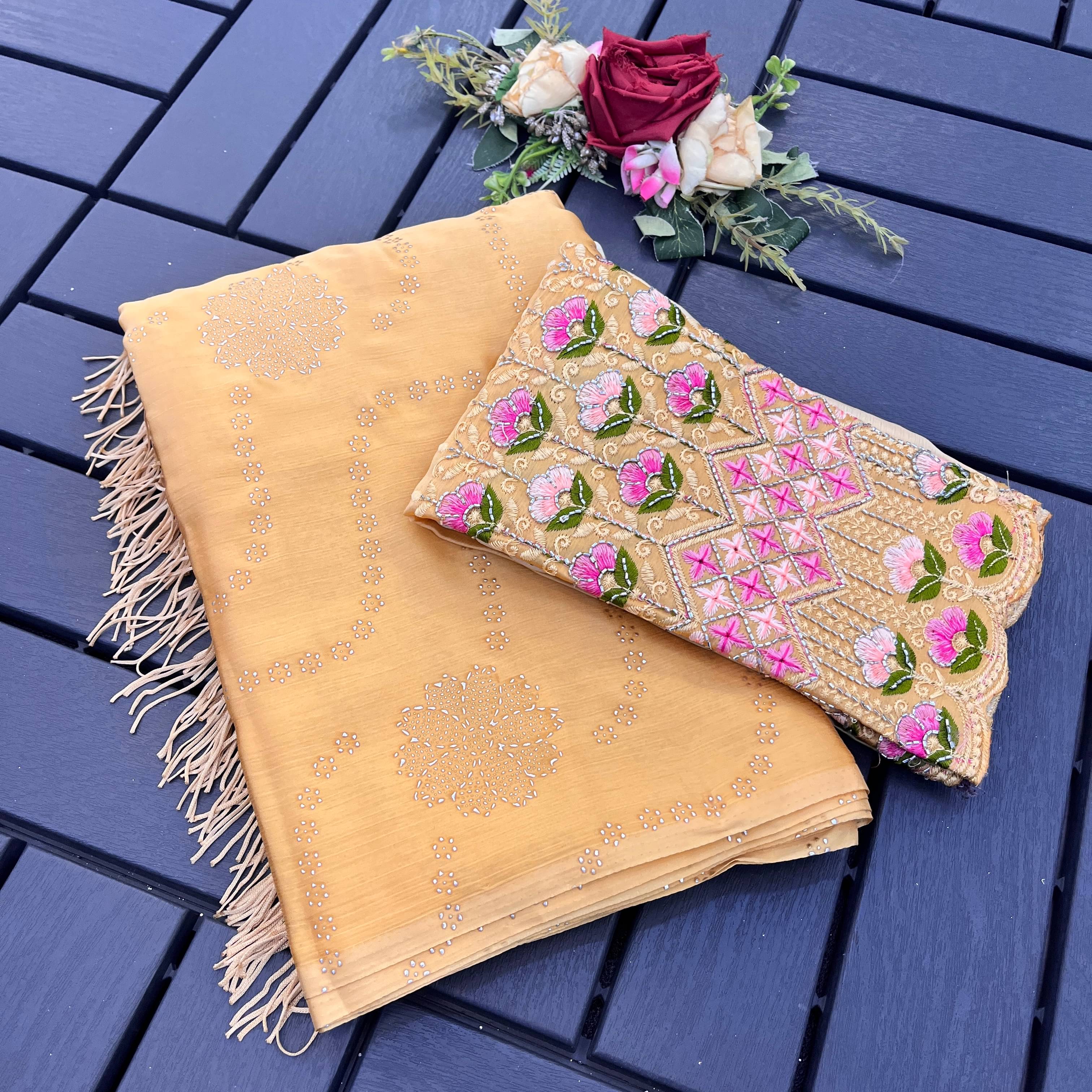 THE STYLE CLUB Chiffon Embroidered Regular Saree With Unstitched Blouse Piece ( Yellow ) THE STYLE CLUB Chiffon Embroidered Regular Saree With Unstitched Blouse Piece ( Yellow )