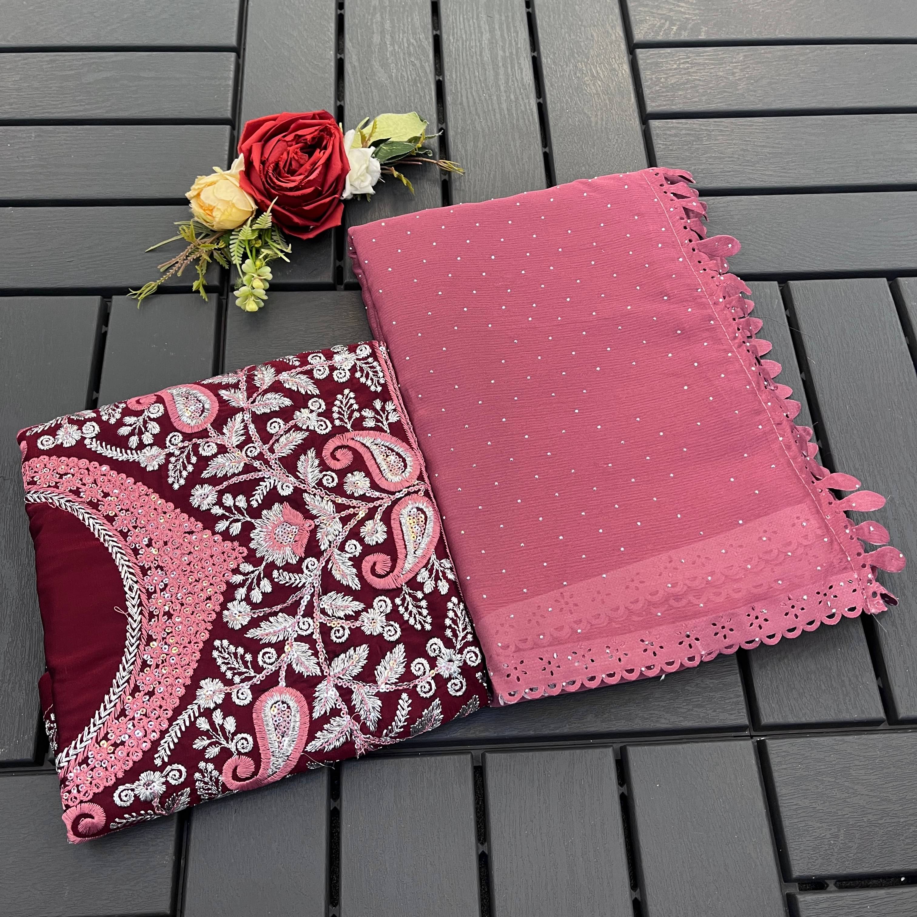THE STYLE CLUB Chiffon Embroidered Regular Saree With Unstitched Blouse Piece ( Maroon ) THE STYLE CLUB Chiffon Embroidered Regular Saree With Unstitched Blouse Piece ( Maroon )