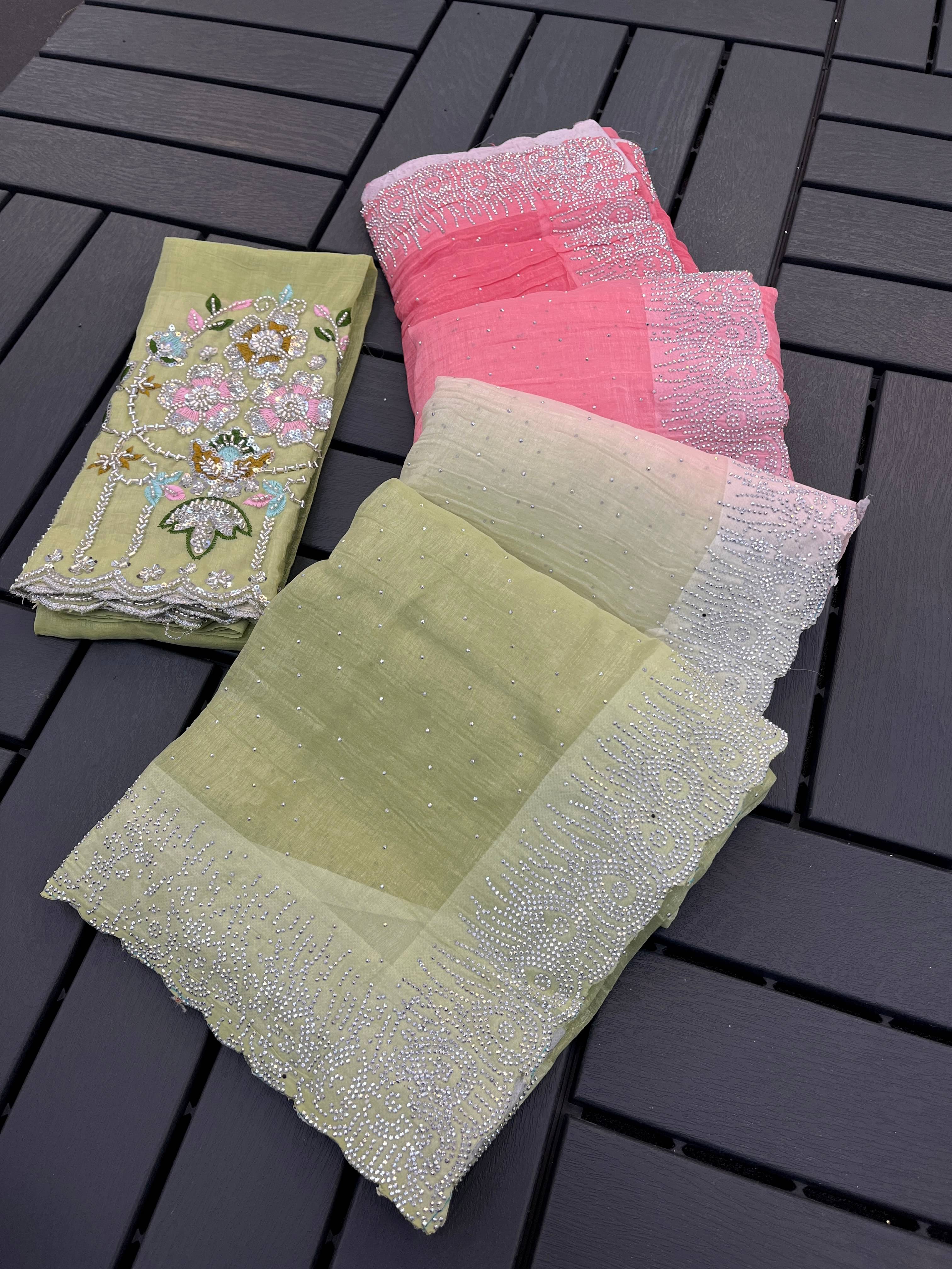 THE STYLE CLUB Chiffon Embroidered Regular Saree With Unstitched Blouse Piece ( Multicolor 1 ) THE STYLE CLUB Chiffon Embroidered Regular Saree With Unstitched Blouse Piece ( Multicolor 1 )