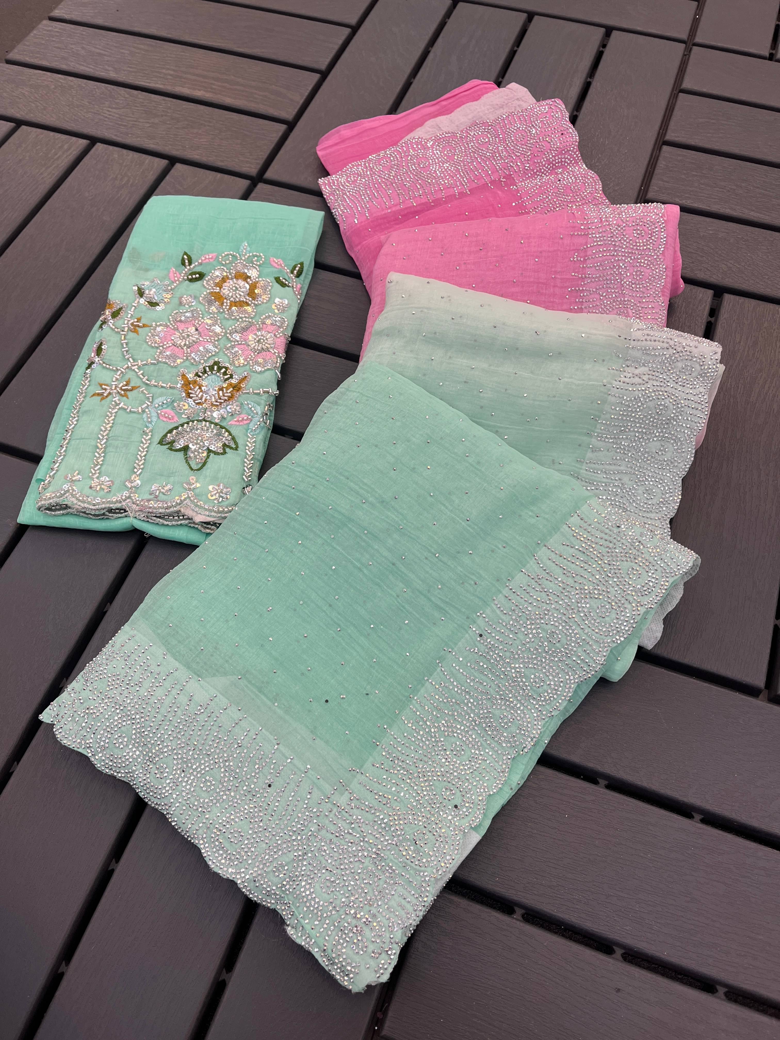     			THE STYLE CLUB Chiffon Embroidered Regular Saree With Unstitched Blouse Piece ( Sea Green )