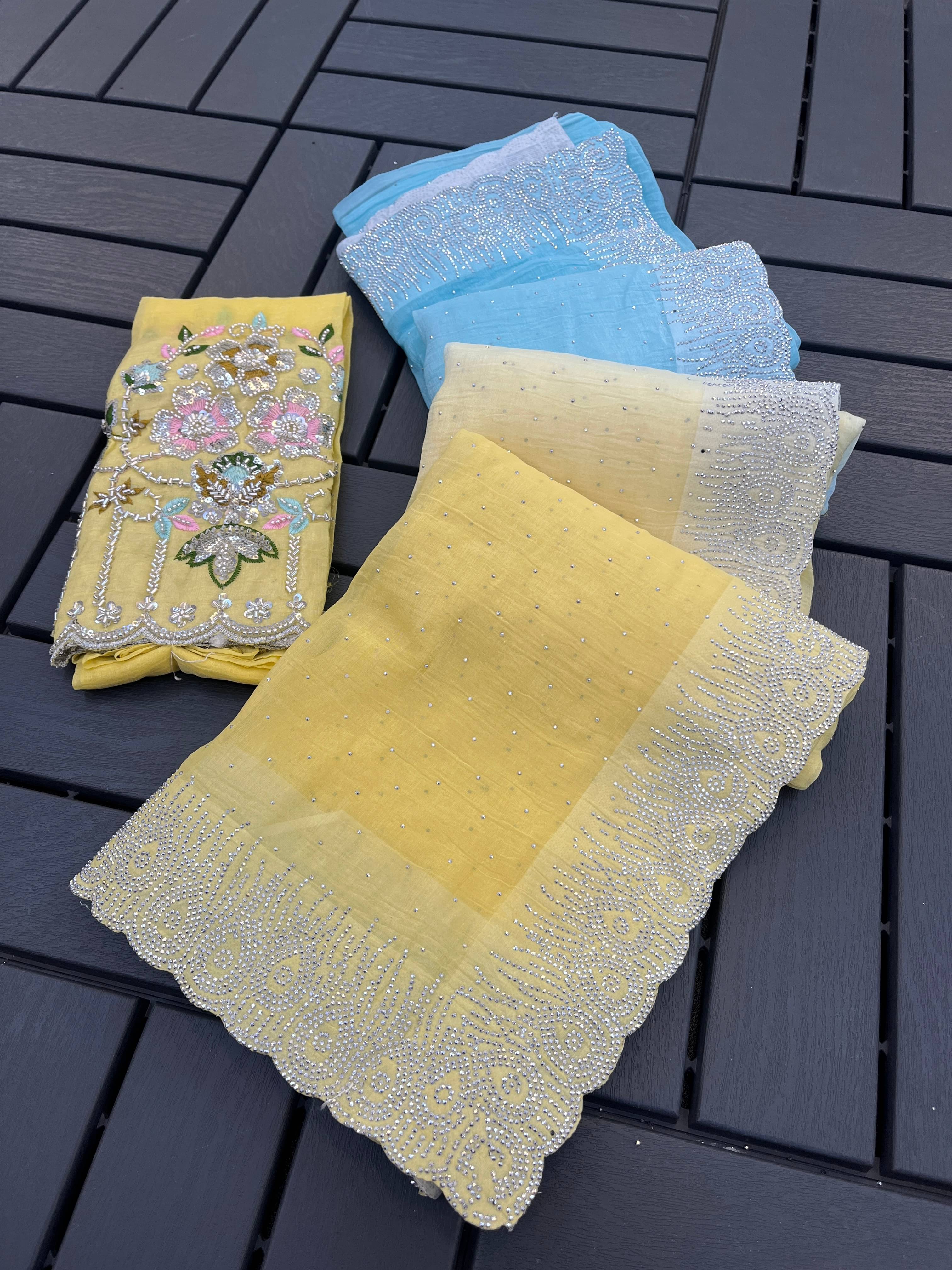 THE STYLE CLUB Chiffon Embroidered Regular Saree With Unstitched Blouse Piece ( Yellow ) THE STYLE CLUB Chiffon Embroidered Regular Saree With Unstitched Blouse Piece ( Yellow )