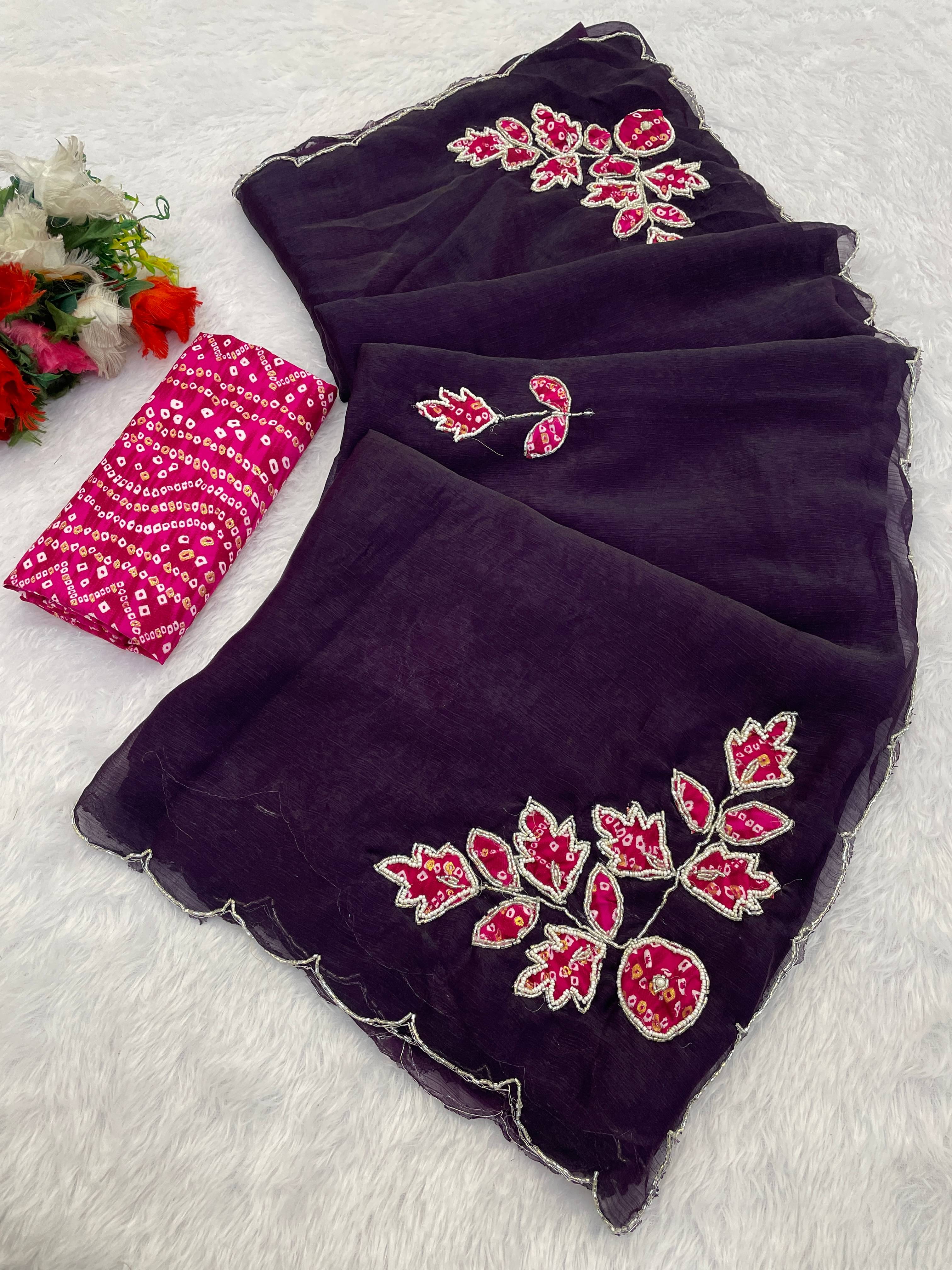     			THE STYLE CLUB Chiffon Embroidered Regular Saree With Unstitched Blouse Piece ( Purple )