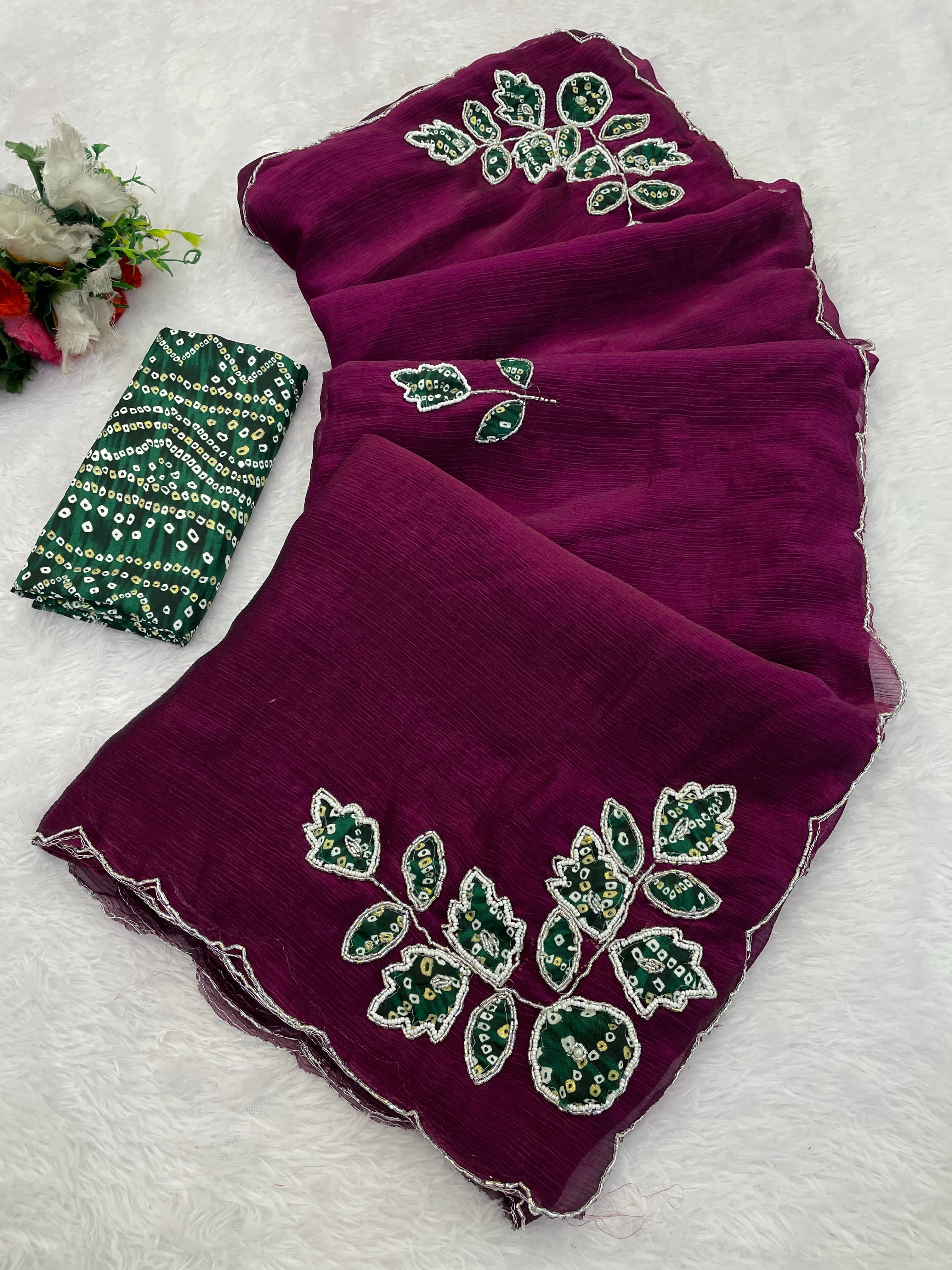 THE STYLE CLUB Chiffon Embroidered Regular Saree With Unstitched Blouse Piece ( Wine ) THE STYLE CLUB Chiffon Embroidered Regular Saree With Unstitched Blouse Piece ( Wine )