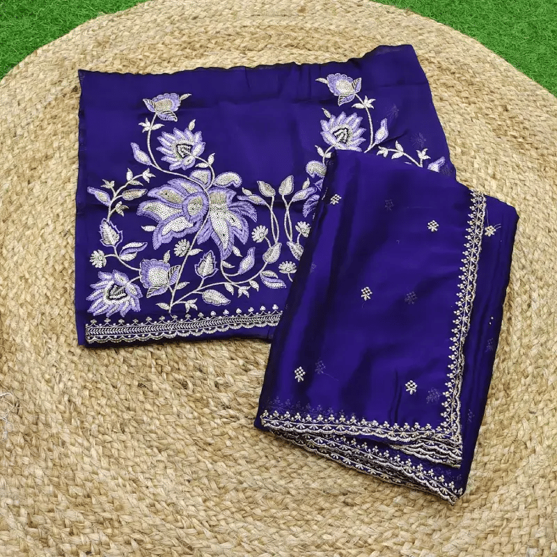 THE STYLE CLUB Georgette Embroidered Regular Saree With Unstitched Blouse Piece ( Purple ) THE STYLE CLUB Georgette Embroidered Regular Saree With Unstitched Blouse Piece ( Purple )