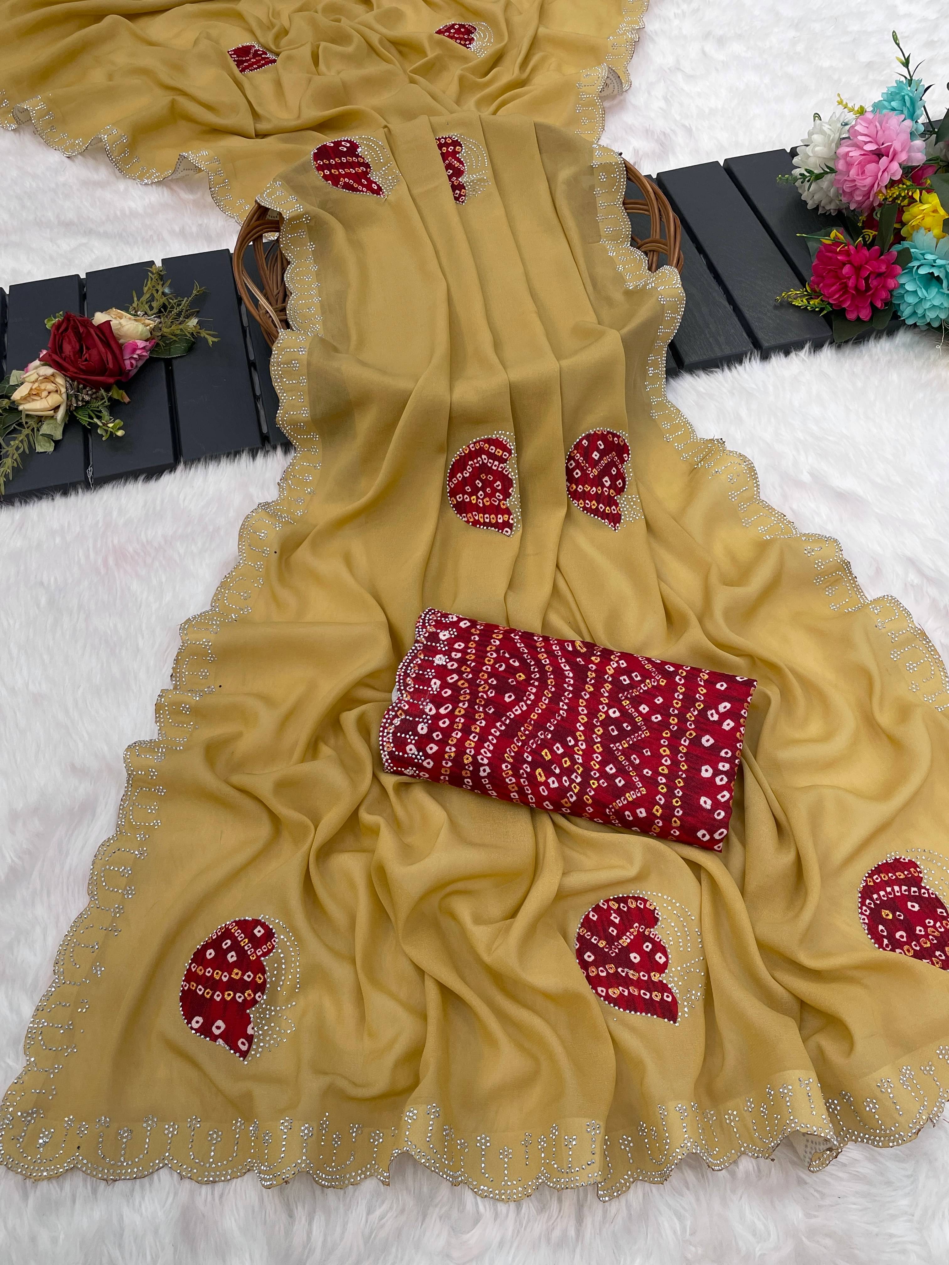 THE STYLE CLUB Jimmy Choo Embroidered Regular Saree With Unstitched Blouse Piece ( Yellow )     			THE STYLE CLUB Jimmy Choo Embroidered Regular Saree With Unstitched Blouse Piece ( Yellow )