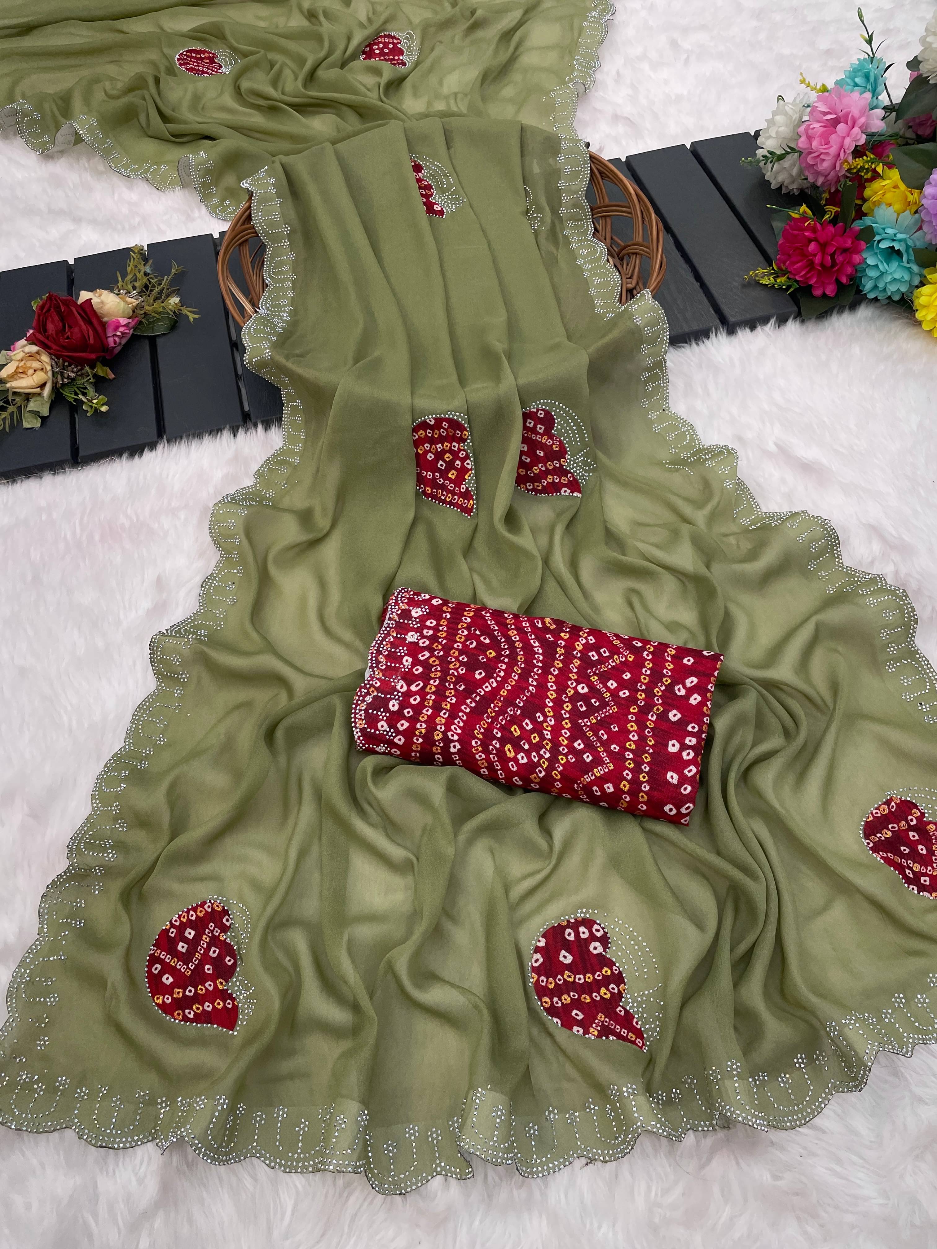     			THE STYLE CLUB Jimmy Choo Embroidered Regular Saree With Unstitched Blouse Piece ( Mint Green )