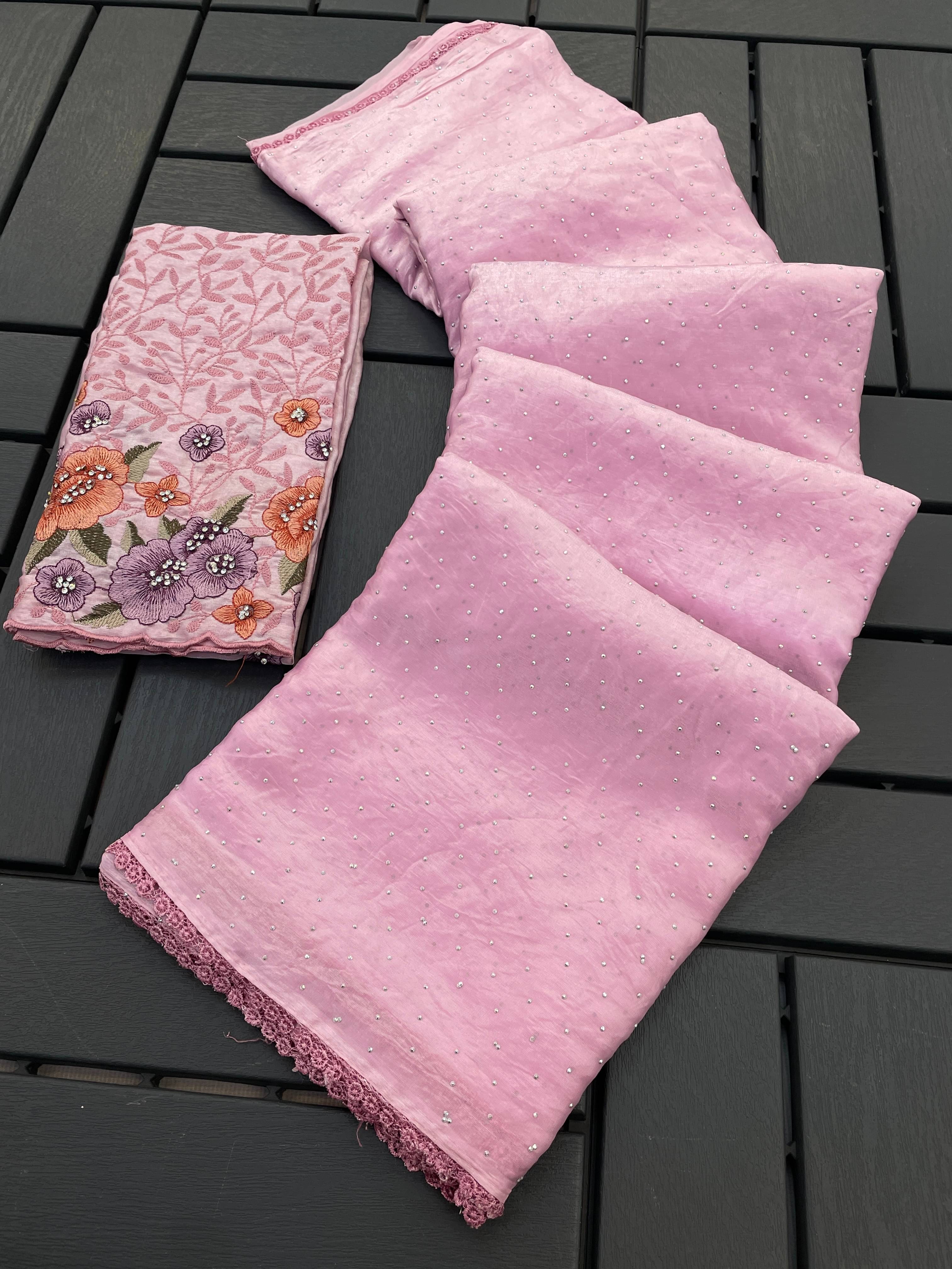 THE STYLE CLUB Jimmy Choo Embroidered Regular Saree With Unstitched Blouse Piece ( Pink ) THE STYLE CLUB Jimmy Choo Embroidered Regular Saree With Unstitched Blouse Piece ( Pink )