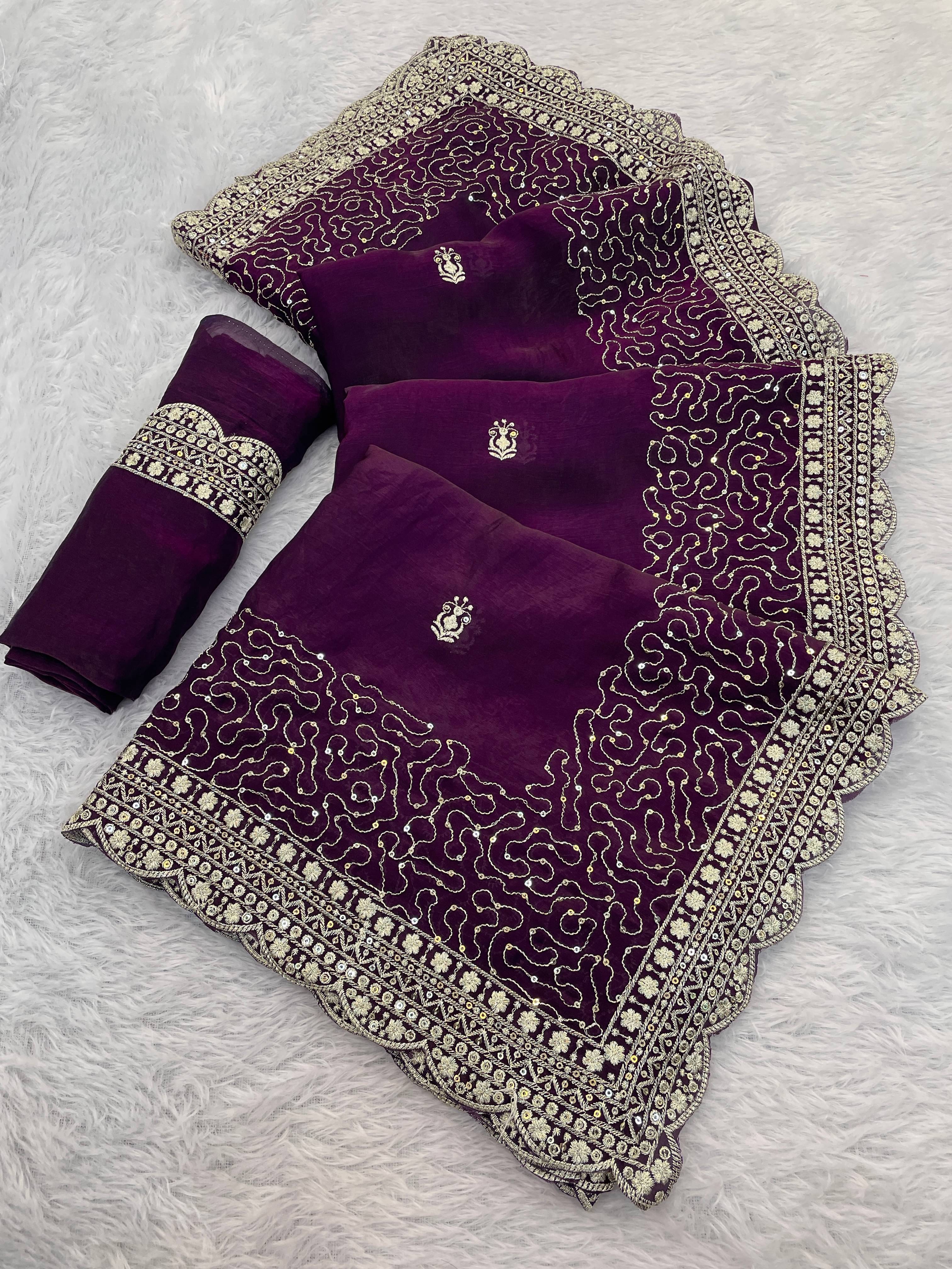 THE STYLE CLUB Satin Embroidered Regular Saree With Unstitched Blouse Piece ( Purple ) THE STYLE CLUB Satin Embroidered Regular Saree With Unstitched Blouse Piece ( Purple )