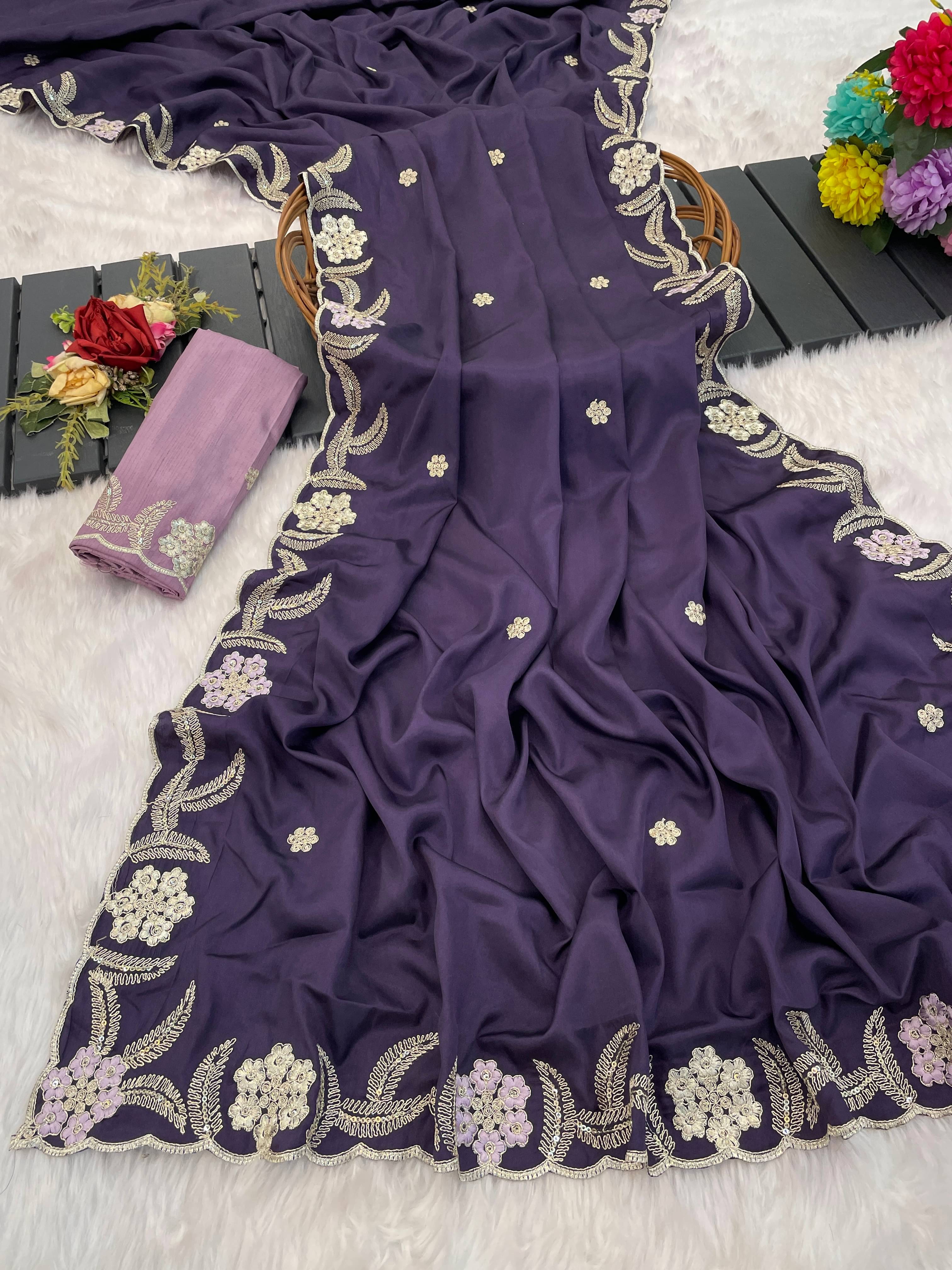 THE STYLE CLUB Silk Blend Embroidered Regular Saree With Unstitched Blouse Piece ( Purple ) THE STYLE CLUB Silk Blend Embroidered Regular Saree With Unstitched Blouse Piece ( Purple )