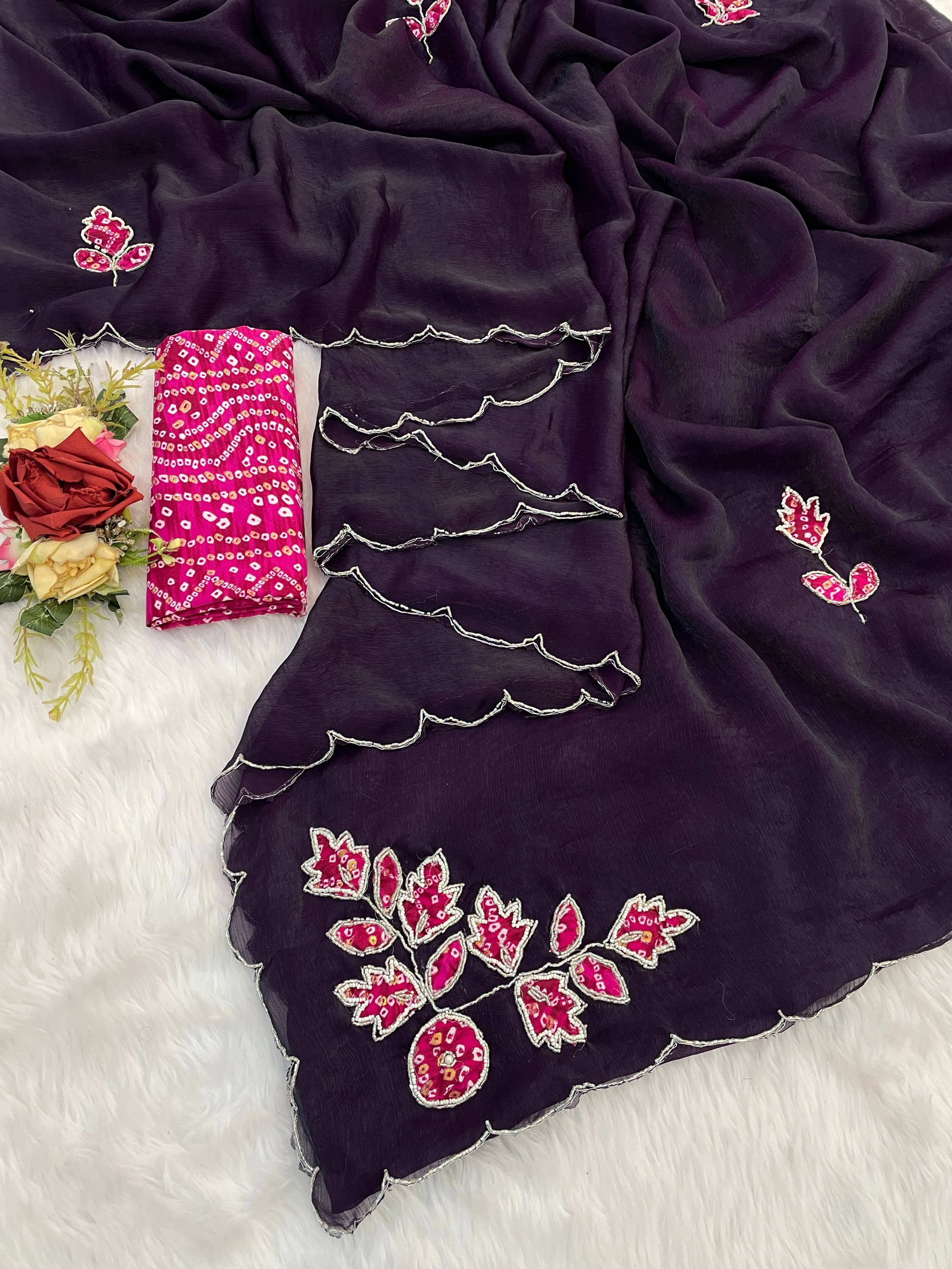 THE STYLE CLUB chiffon Embroidered Regular Saree With Unstitched Blouse Piece ( Purple ) THE STYLE CLUB chiffon Embroidered Regular Saree With Unstitched Blouse Piece ( Purple )