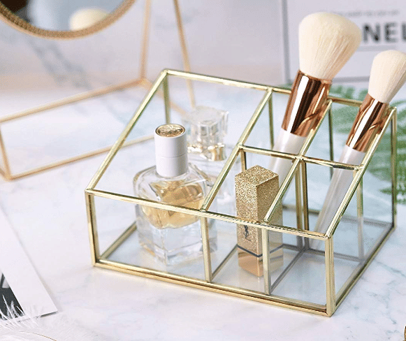     			THE UNIQUE DESIGNS Collection Cosmetics Metal Holder Construction Vintage Handmade Brass Makeup Organizer with Beautiful Gold Color (5 Compartments Large, Gold)