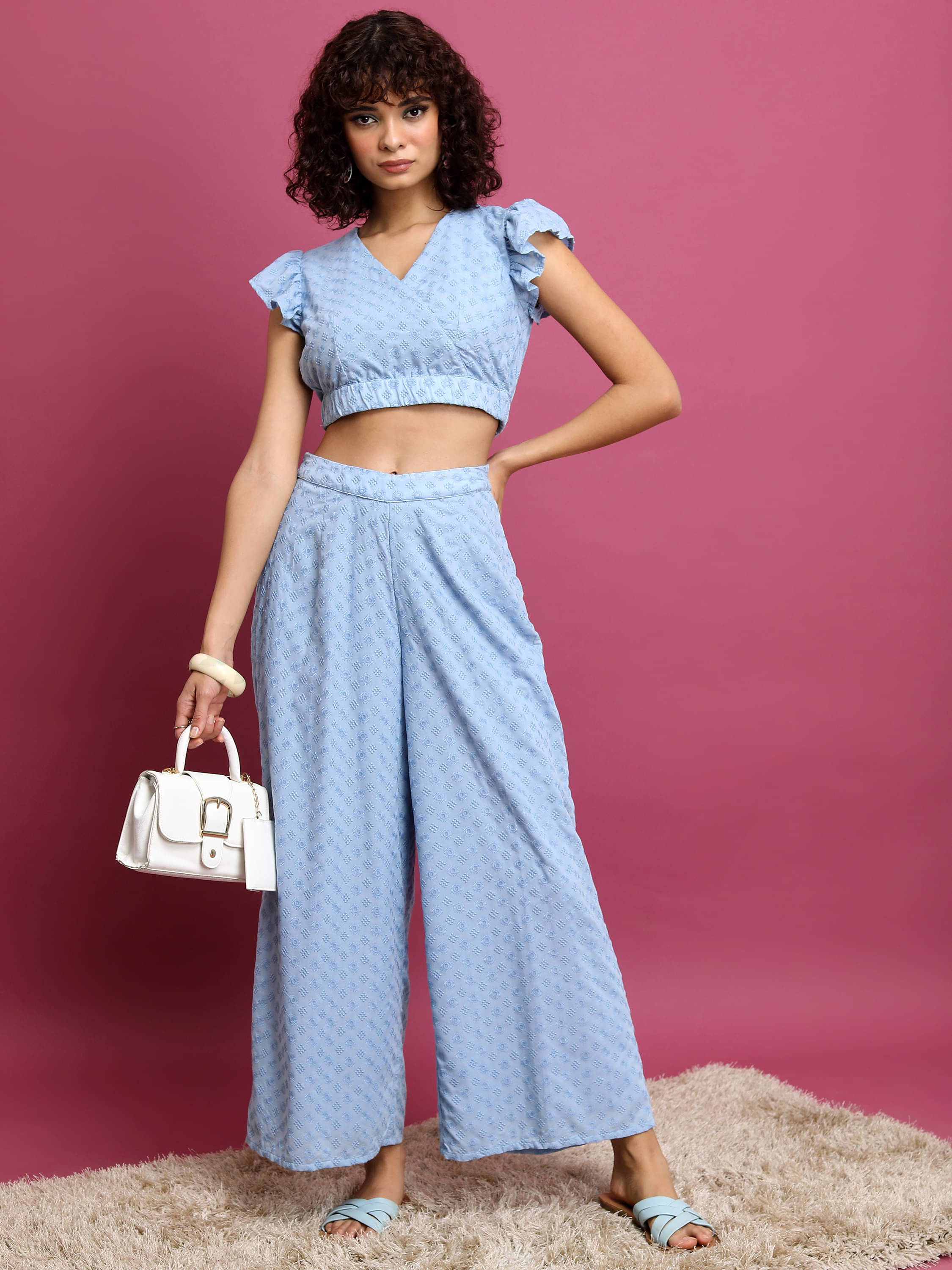     			Vishudh Women Embroidered Top With Palazzos Co-Ord Set ( Blue )