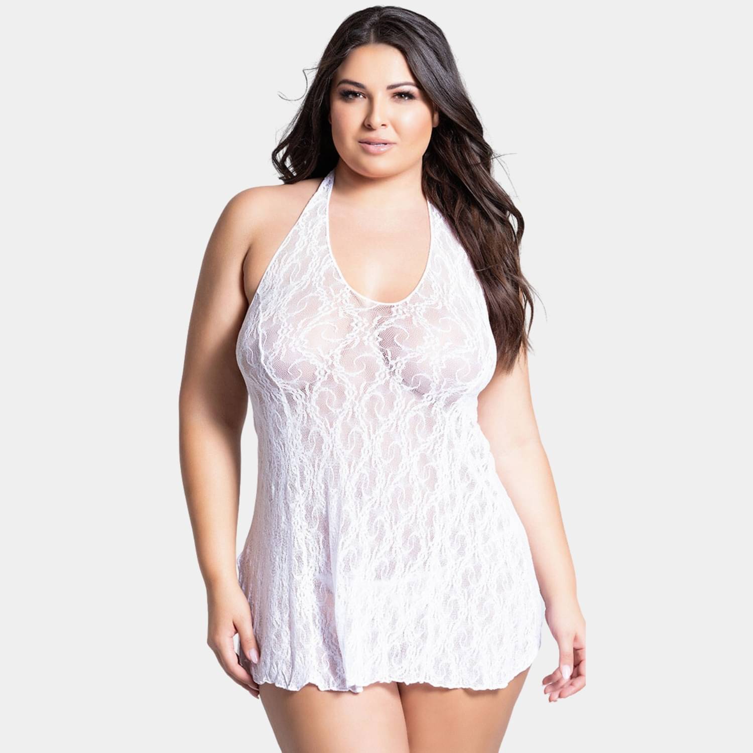     			Zerjama White Lace Women Baby Doll Dress With Panty