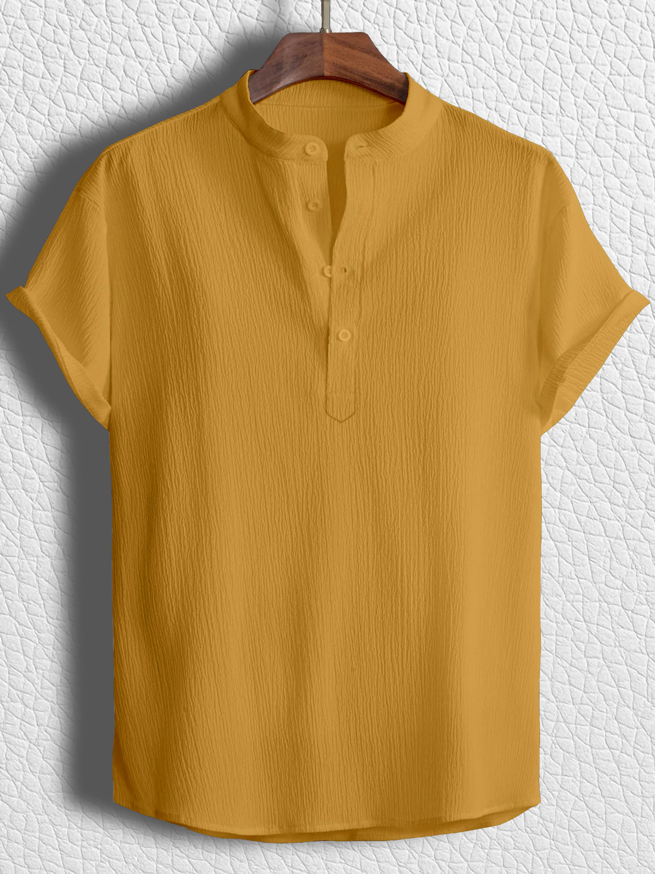     			color bucket Cotton Blend Regular Fit Popcorn Textured Half Sleeves Men's Casual Shirt - Yellow ( Pack of 1 )