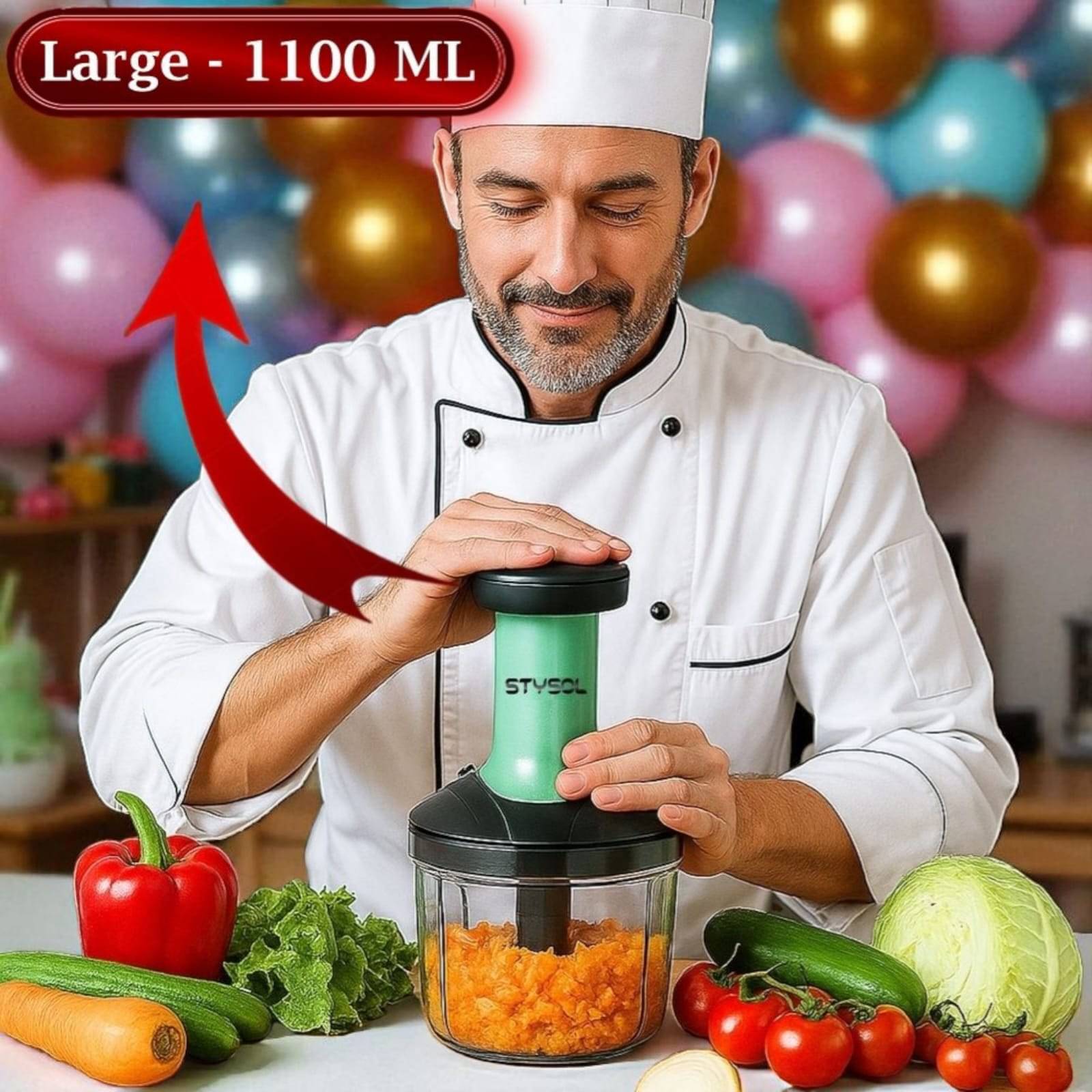     			1100 ML Classy Manual Speedy Hand Press Food Push Chopper BPA Free Stainless Steel Blade Onion Chopper for Vegetables Fruits Nuts - Push Chopper