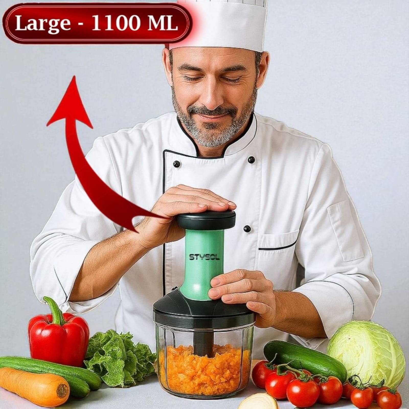 1100 ML Handy Push Chopper Vegetable & Fruit Cutter, Special Cutter for Onion Chopper, with 5 Stainless Steel Blade and Pull Cord Technology 1100 ML Handy Push Chopper Vegetable & Fruit Cutter, Special Cutter for Onion Chopper, with 5 Stainless Steel Blade and Pull Cord Technology