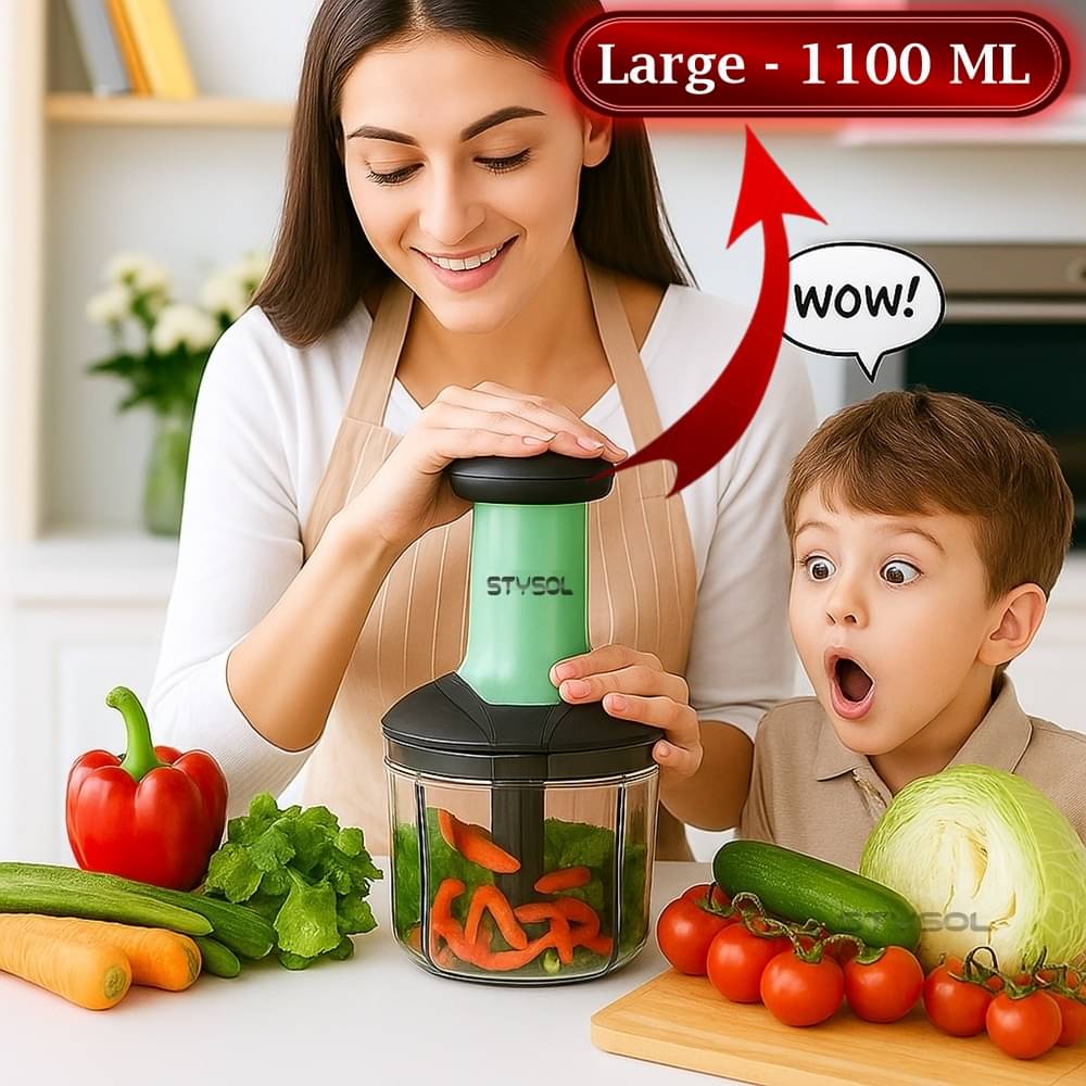     			1100 ML Handy Push Chopper Vegetable & Fruit Cutter, Special Cutter for Onion Chopper, with 5 Stainless Steel Blade and Pull Cord Technology