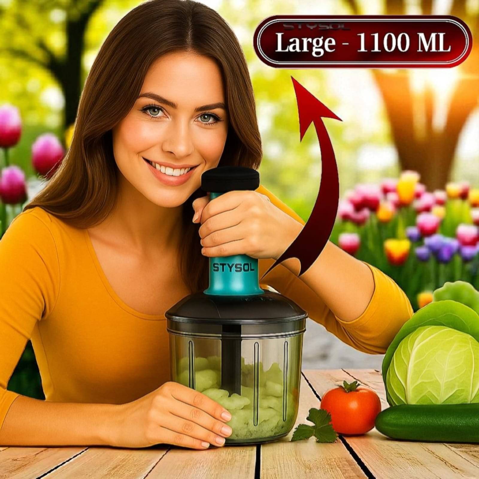1100 ML Handy Push Chopper Vegetable & Fruit Cutter, Special Cutter for Onion Chopper, with 5 Stainless Steel Blade and Pull Cord Technology 1100 ML Handy Push Chopper Vegetable & Fruit Cutter, Special Cutter for Onion Chopper, with 5 Stainless Steel Blade and Pull Cord Technology