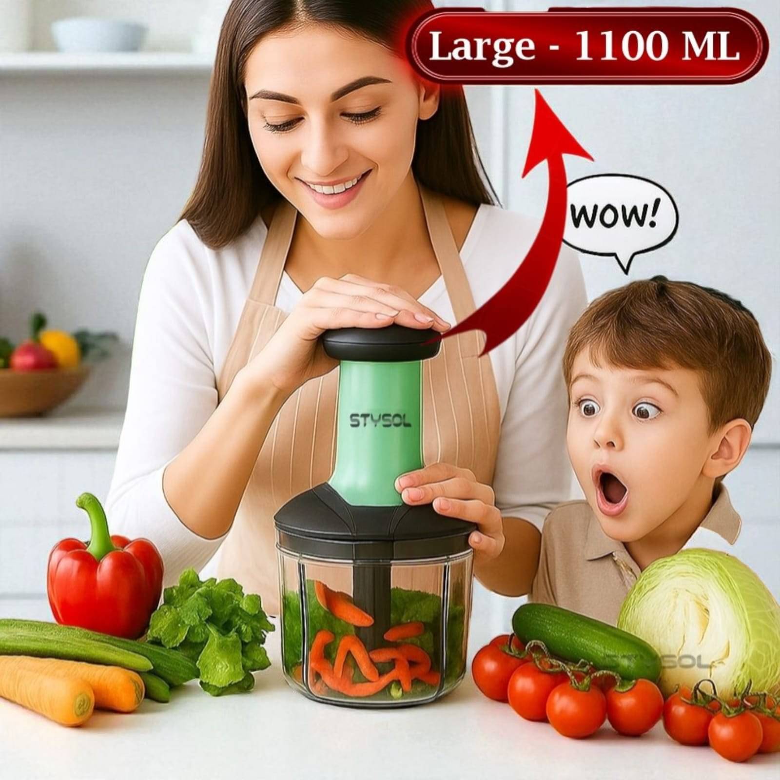 1100 ML Large Quick & Powerful Hand Held Food Chopper to Chop & Cut Fruits, Vegetables, Herbs, Onions for Salsa, Salad, Pesto, Hummus, Guacamole (Premium) | 3 Stainless Steel Blades 1100 ML Large Quick & Powerful Hand Held Food Chopper to Chop & Cut Fruits, Vegetables, Herbs, Onions for Salsa, Salad, Pesto, Hummus, Guacamole (Premium) | 3 Stainless Steel Blades