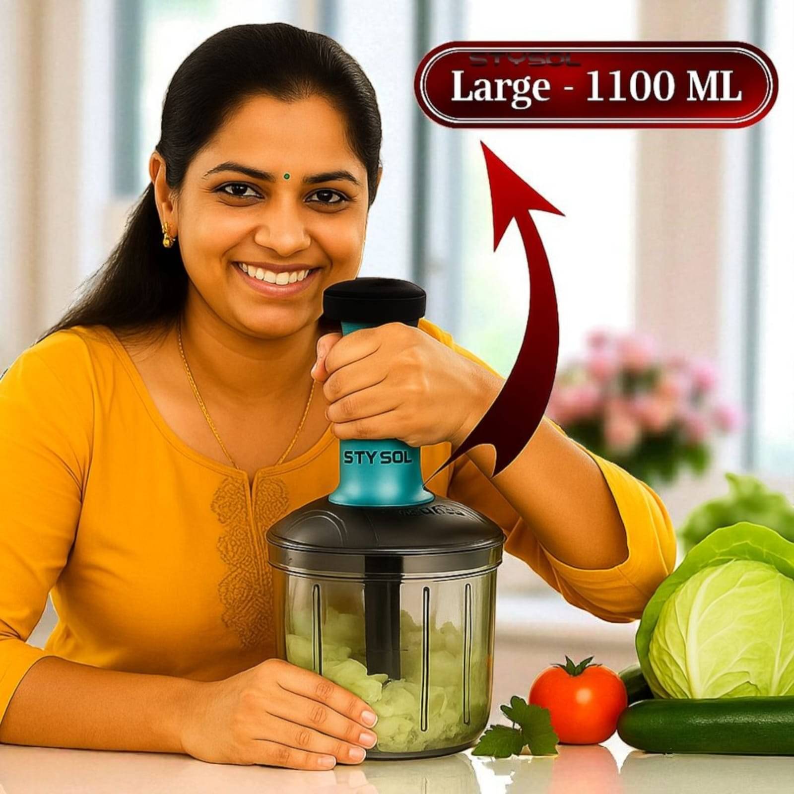 1100 ML Large Quick & Powerful Hand Held Food Chopper to Chop & Cut Fruits, Vegetables, Herbs, Onions for Salsa, Salad, Pesto, Hummus, Guacamole (Premium) | 3 Stainless Steel Blades 1100 ML Large Quick & Powerful Hand Held Food Chopper to Chop & Cut Fruits, Vegetables, Herbs, Onions for Salsa, Salad, Pesto, Hummus, Guacamole (Premium) | 3 Stainless Steel Blades