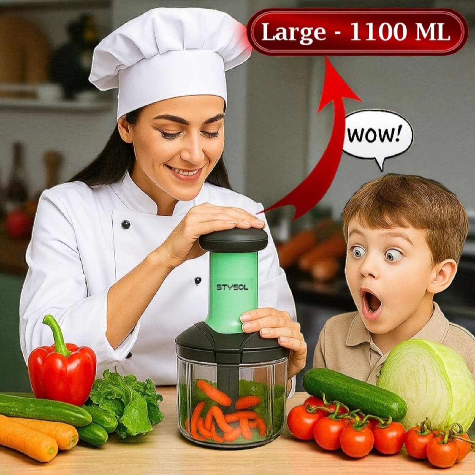 1100 ML Large Quick & Powerful Hand Held Food Chopper to Chop & Cut Fruits, Vegetables, Herbs, Onions for Salsa, Salad, Pesto, Hummus, Guacamole (Premium) | 3 Stainless Steel Blades 1100 ML Large Quick & Powerful Hand Held Food Chopper to Chop & Cut Fruits, Vegetables, Herbs, Onions for Salsa, Salad, Pesto, Hummus, Guacamole (Premium) | 3 Stainless Steel Blades