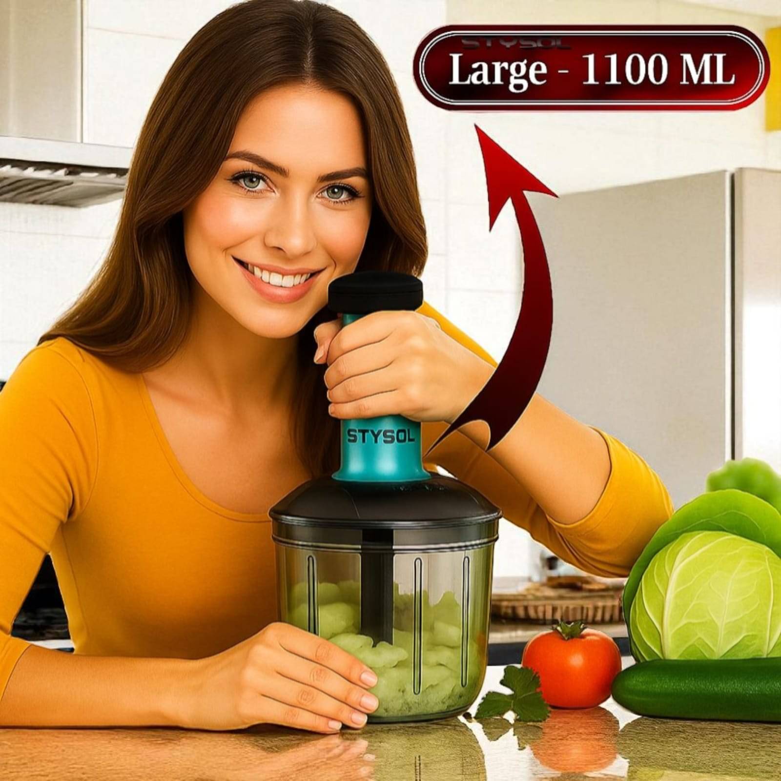 1100 ML Large Quick & Powerful Hand Held Food Chopper to Chop & Cut Fruits, Vegetables, Herbs, Onions for Salsa, Salad, Pesto, Hummus, Guacamole (Premium) | 3 Stainless Steel Blades 1100 ML Large Quick & Powerful Hand Held Food Chopper to Chop & Cut Fruits, Vegetables, Herbs, Onions for Salsa, Salad, Pesto, Hummus, Guacamole (Premium) | 3 Stainless Steel Blades