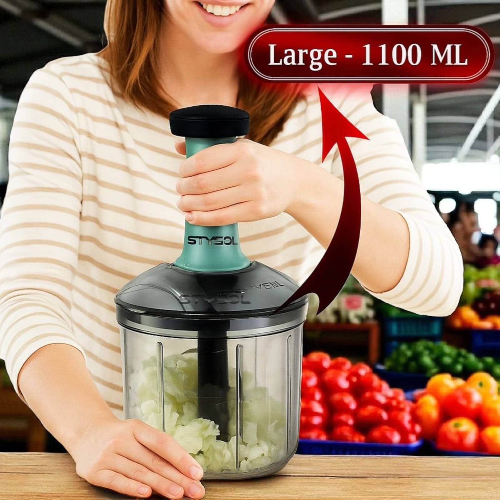 1100 ML Large Quick & Powerful Hand Held Food Chopper to Chop & Cut Fruits, Vegetables, Herbs, Onions for Salsa, Salad, Pesto, Hummus, Guacamole (Premium) | 3 Stainless Steel Blades 1100 ML Large Quick & Powerful Hand Held Food Chopper to Chop & Cut Fruits, Vegetables, Herbs, Onions for Salsa, Salad, Pesto, Hummus, Guacamole (Premium) | 3 Stainless Steel Blades