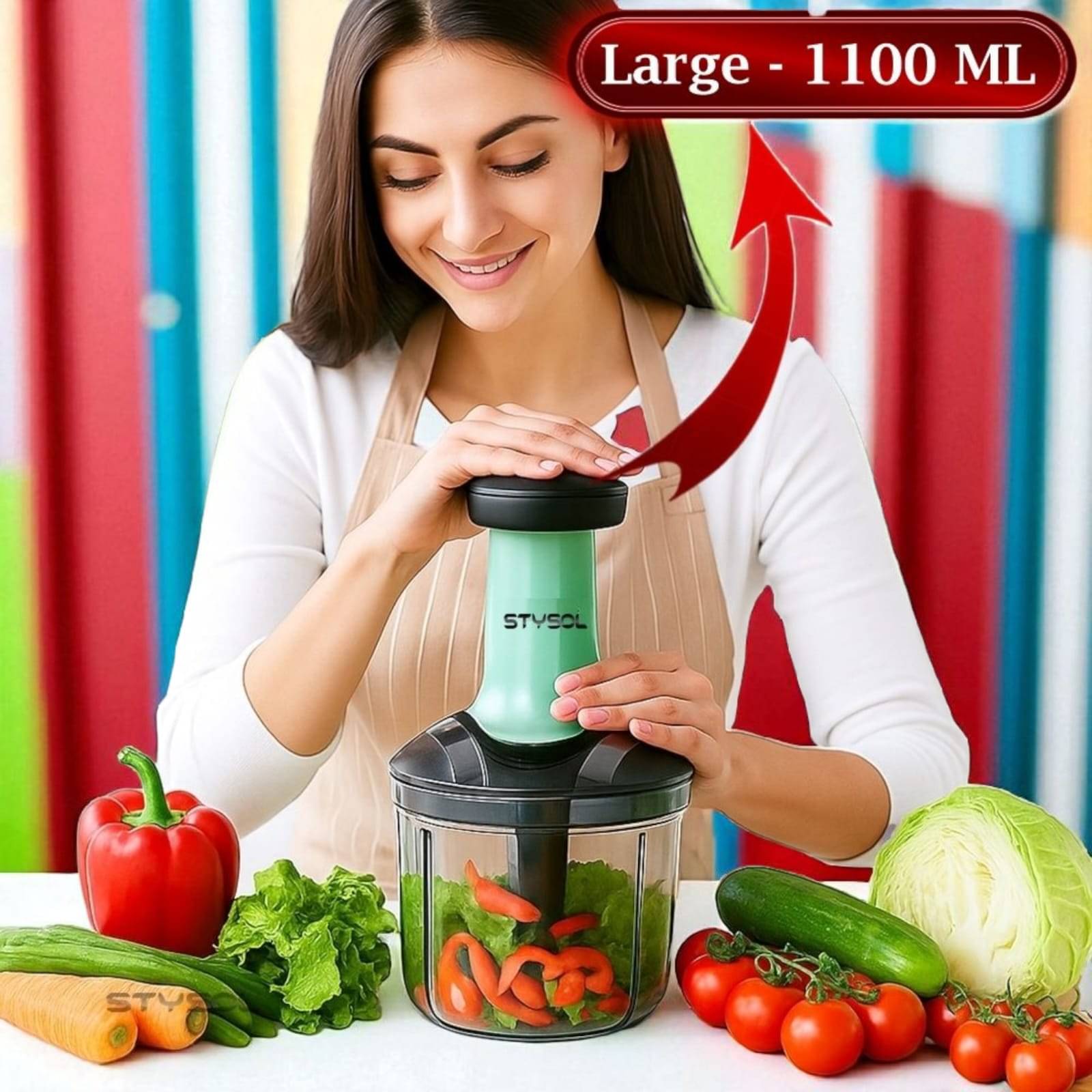 1100 ML Large Quick & Powerful Hand Held Food Chopper to Chop & Cut Fruits, Vegetables, Herbs, Onions for Salsa, Salad, Pesto, Hummus, Guacamole (Premium) | 3 Stainless Steel Blades 1100 ML Large Quick & Powerful Hand Held Food Chopper to Chop & Cut Fruits, Vegetables, Herbs, Onions for Salsa, Salad, Pesto, Hummus, Guacamole (Premium) | 3 Stainless Steel Blades