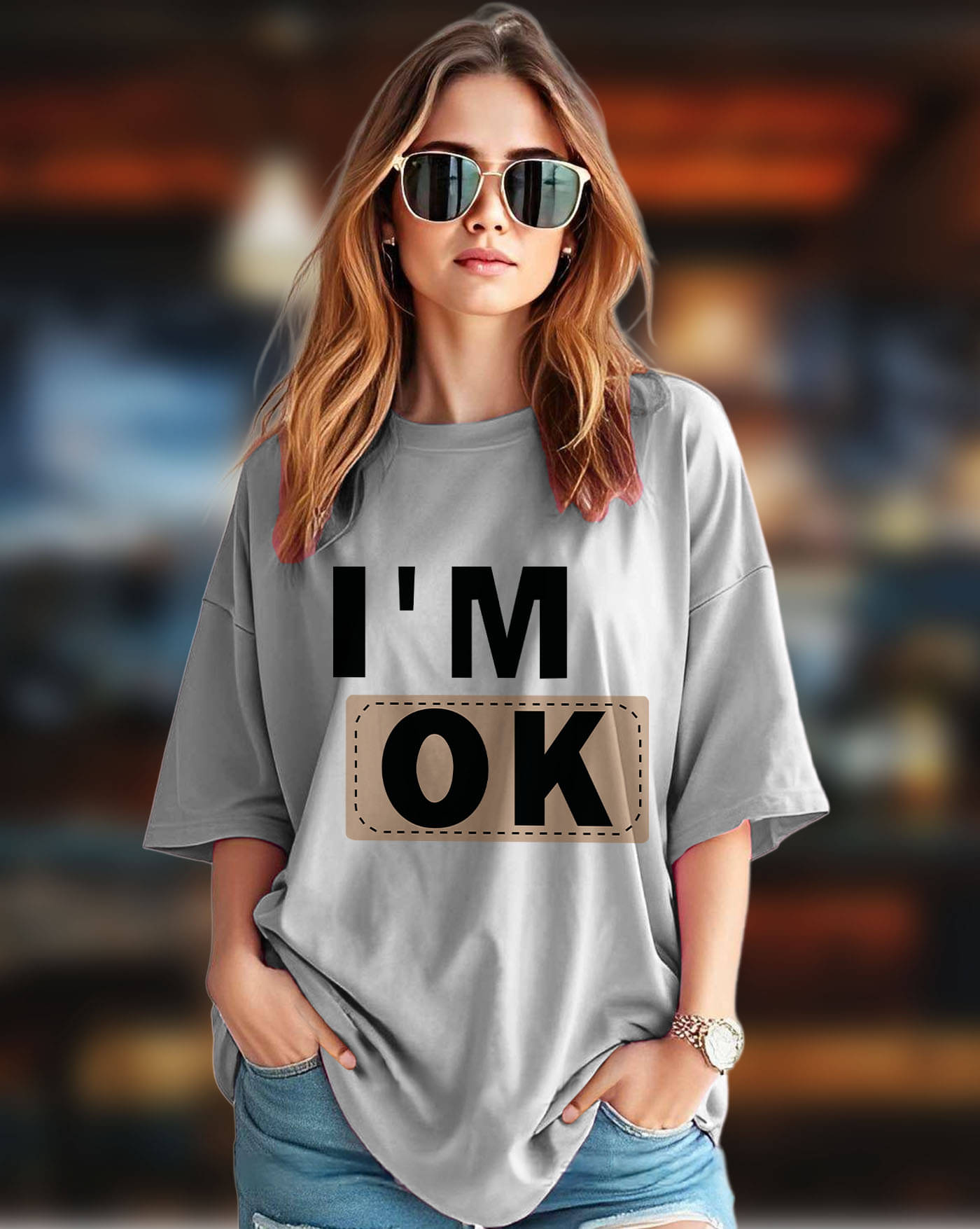     			AUSK Women Cotton Blend Printed Oversized Fit Round Neck T-Shirt ( Grey )