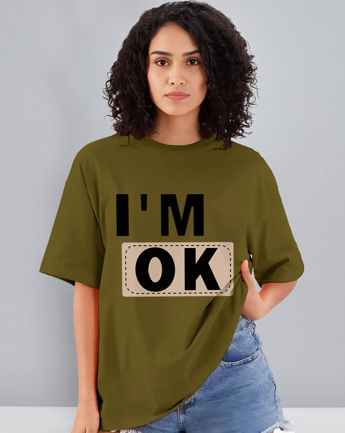     			AUSK Women Cotton Blend Printed Oversized Fit Round Neck T-Shirt ( Green )