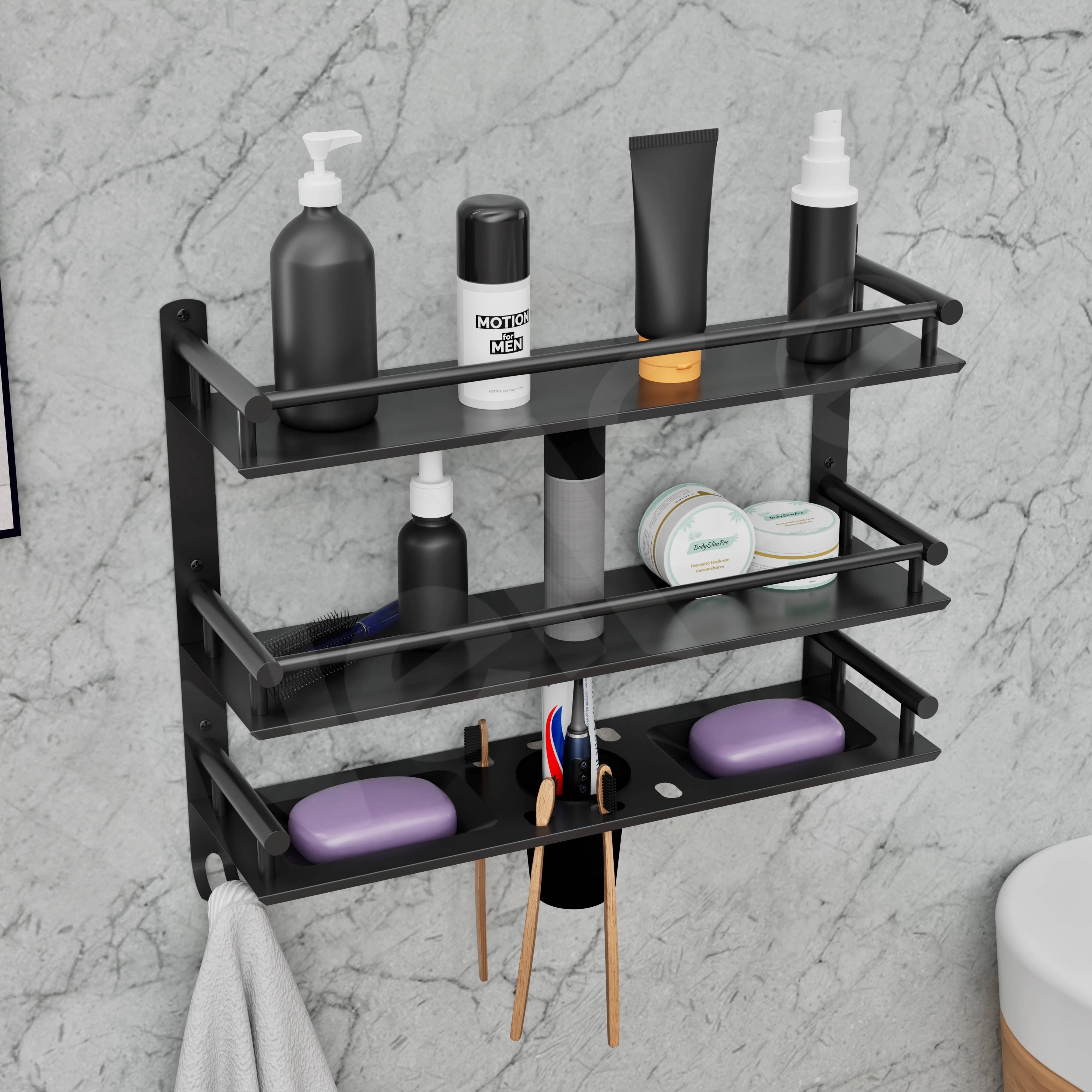     			Black 3 Leyar Soap & Tumbler holder Rack