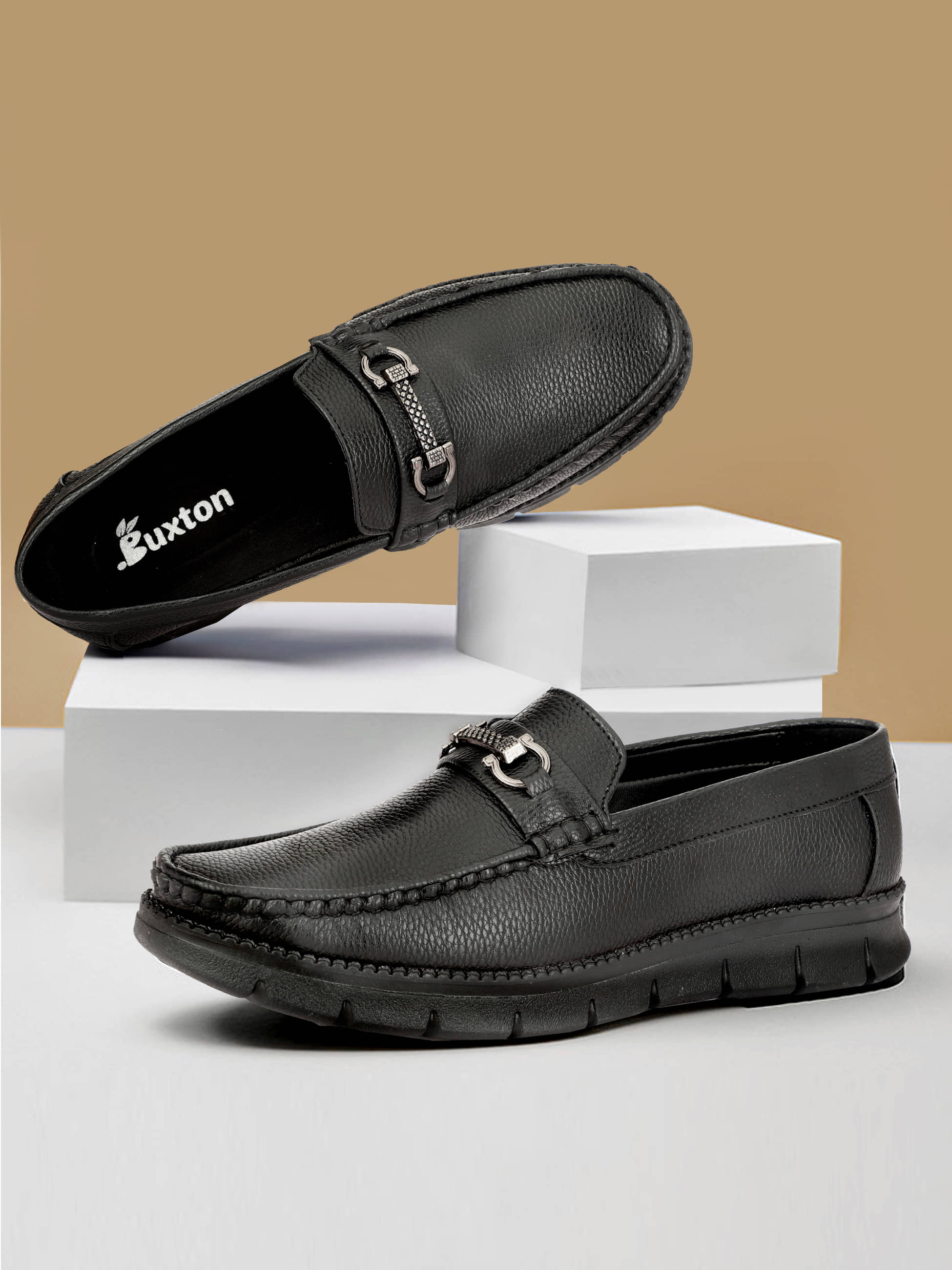 Buxton Black Men's Slip on Shoes - Formal Shoes | Buy online on ZillyBuy