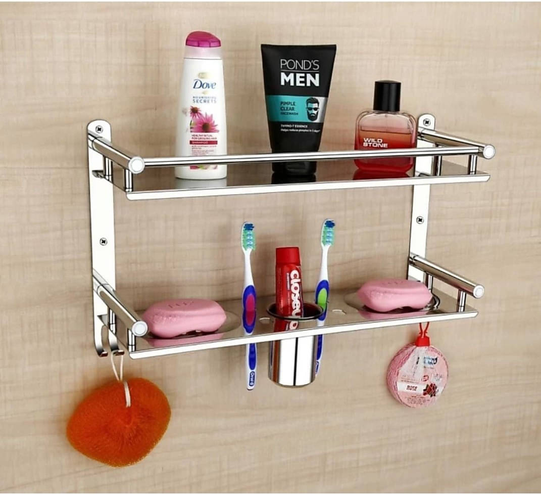 Double Layer Multipurpose Use Bathroom Shelf/Rack /Double Soap Dish/Tumbler Holder/ Soap Holder/Tooth Brush Holder/Bathroom Accessories Stainless Steel Double Layer Multipurpose Use Bathroom Shelf/Rack /Double Soap Dish/Tumbler Holder/ Soap Holder/Tooth Brush Holder/Bathroom Accessories Stainless Steel