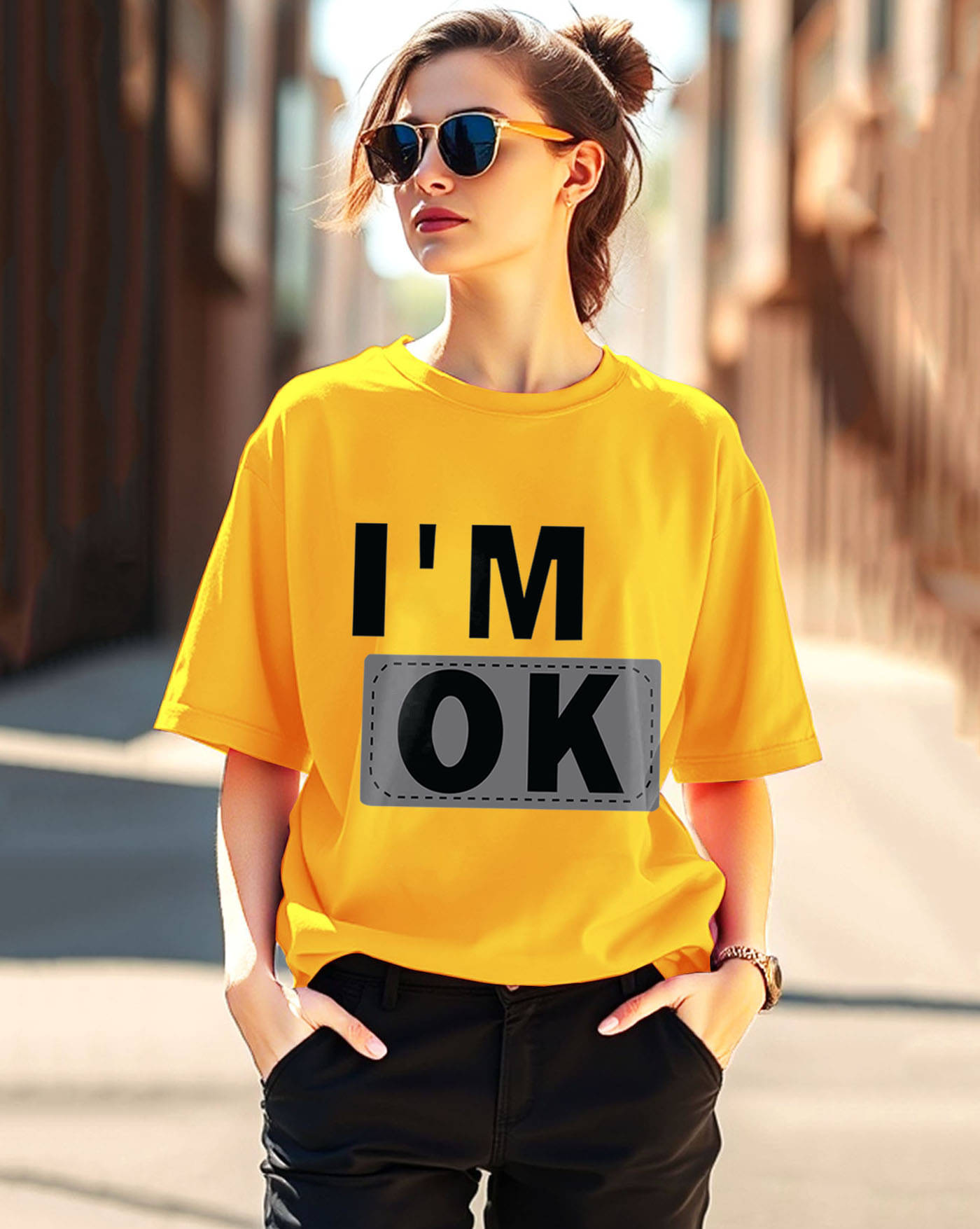     			ENITOR Women Cotton Blend Printed Oversized Fit Round Neck T-Shirt ( Yellow )