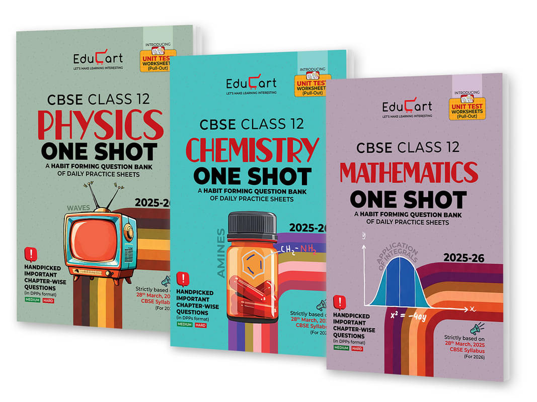 Educart CBSE Class 12 One Shot Question Bank Physics, Chemistry and Mathematics 2026 (Set of 3 Books including PYQs for 2025-26 Exam) Educart CBSE Class 12 One Shot Question Bank Physics, Chemistry and Mathematics 2026 (Set of 3 Books including PYQs for 2025-26 Exam)