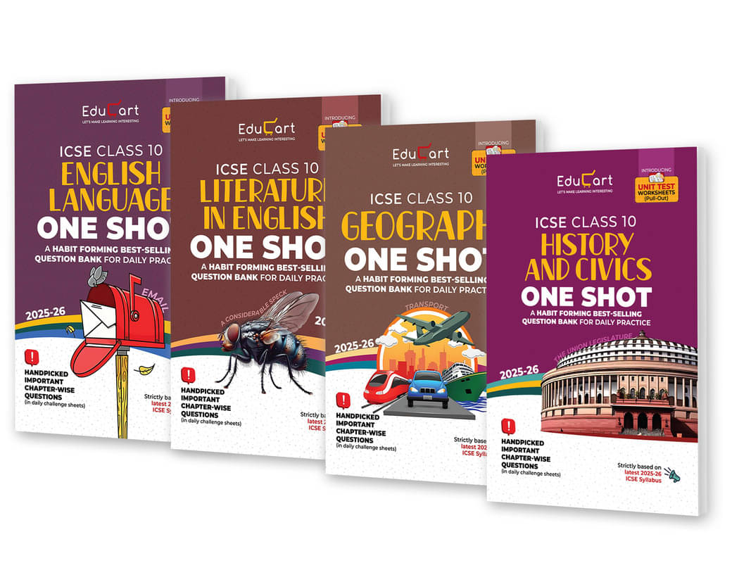 Educart ICSE Class 10 One Shot Question Bank 2026 | English Language, Literature in English, Geography, History & Civics (Set of 4 Books) For 2025-26 Educart ICSE Class 10 One Shot Question Bank 2026 | English Language, Literature in English, Geography, History & Civics (Set of 4 Books) For 2025-26