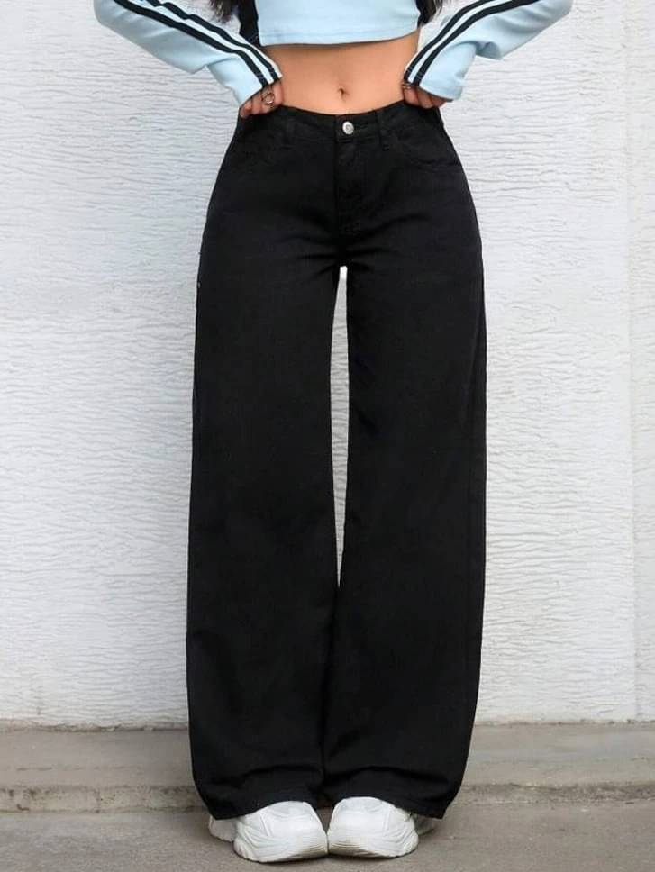     			FLYING GIRLS Women's Relaxed Fit Mid-Rise Jeans ( Black )