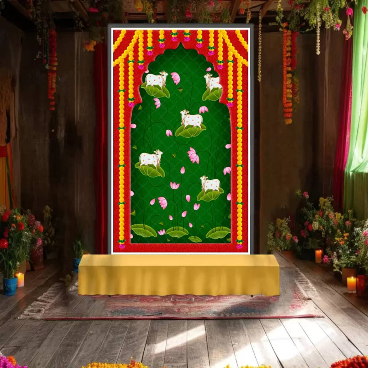 Festive Backdrop Decorative Curtain Cloth For decoration wedding Subh Annaprasan (5 x 5 ) ft Festive Backdrop Decorative Curtain Cloth For decoration wedding Subh Annaprasan (5 x 5 ) ft