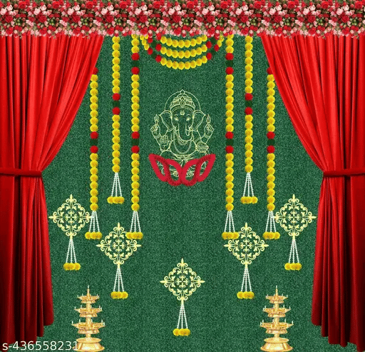     			Festive Backdrop Decorative Curtain Cloth For katha Pooja decoration wedding haldi (7 x 5 ) ft