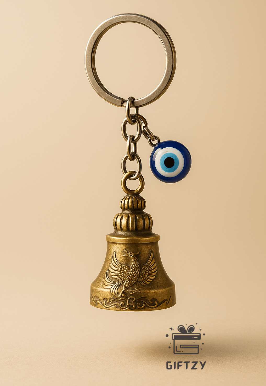 Guardian Bell Keychain Green Falcon Evil Eye Lucky Charm Protection Pendant Bike Rider Keyring Spiritual Bell Gift for Men Women Bag Charm Accessory