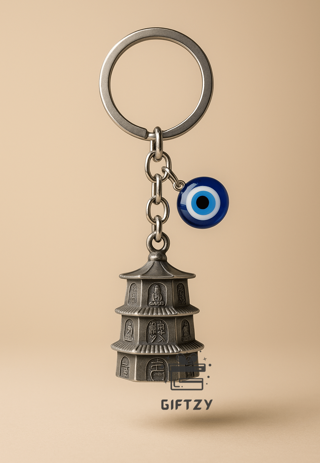     			Guardian Bell Keychain Silver Temple Evil Eye Protection Charm Lucky Ghanti for Riders Bike Car Keyring Spiritual Bell Pendant Gift for Men Women Bag Accessory