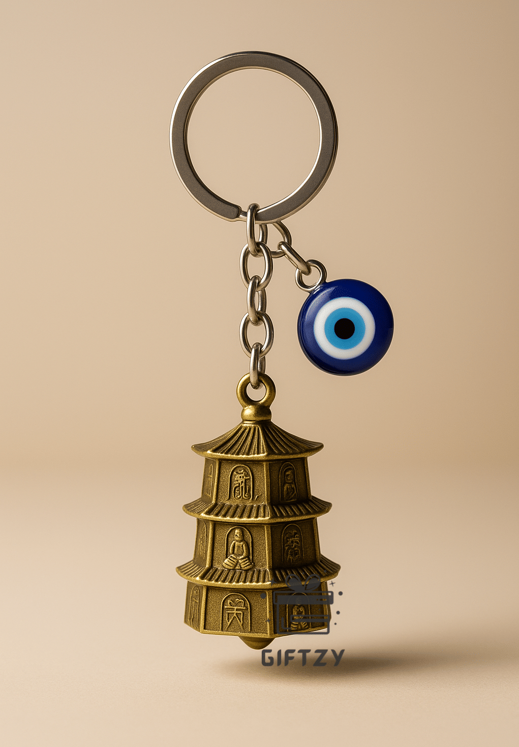     			Guardian Bell Keychain Green Temple Evil Eye Lucky Charm Protection Bell for Riders Bike Car Spiritual Ghanti Keyring Gift for Men Women Bag Pendant