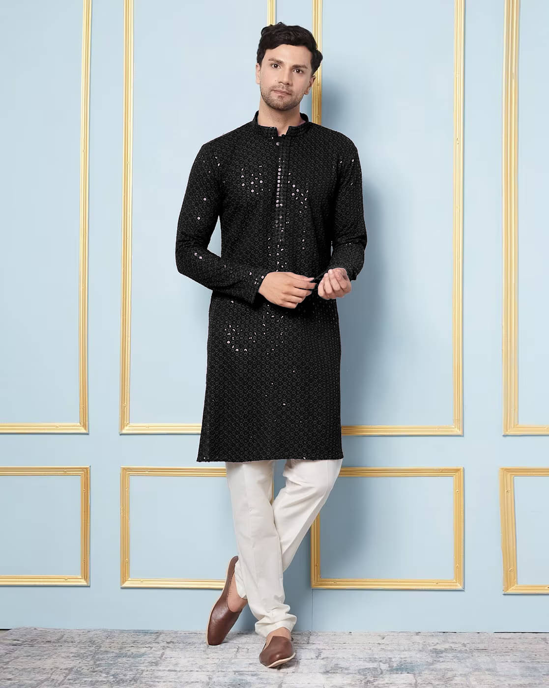     			Indian Poshakh Black Cotton Blend Men's Regular Kurta ( Pack of 1 )