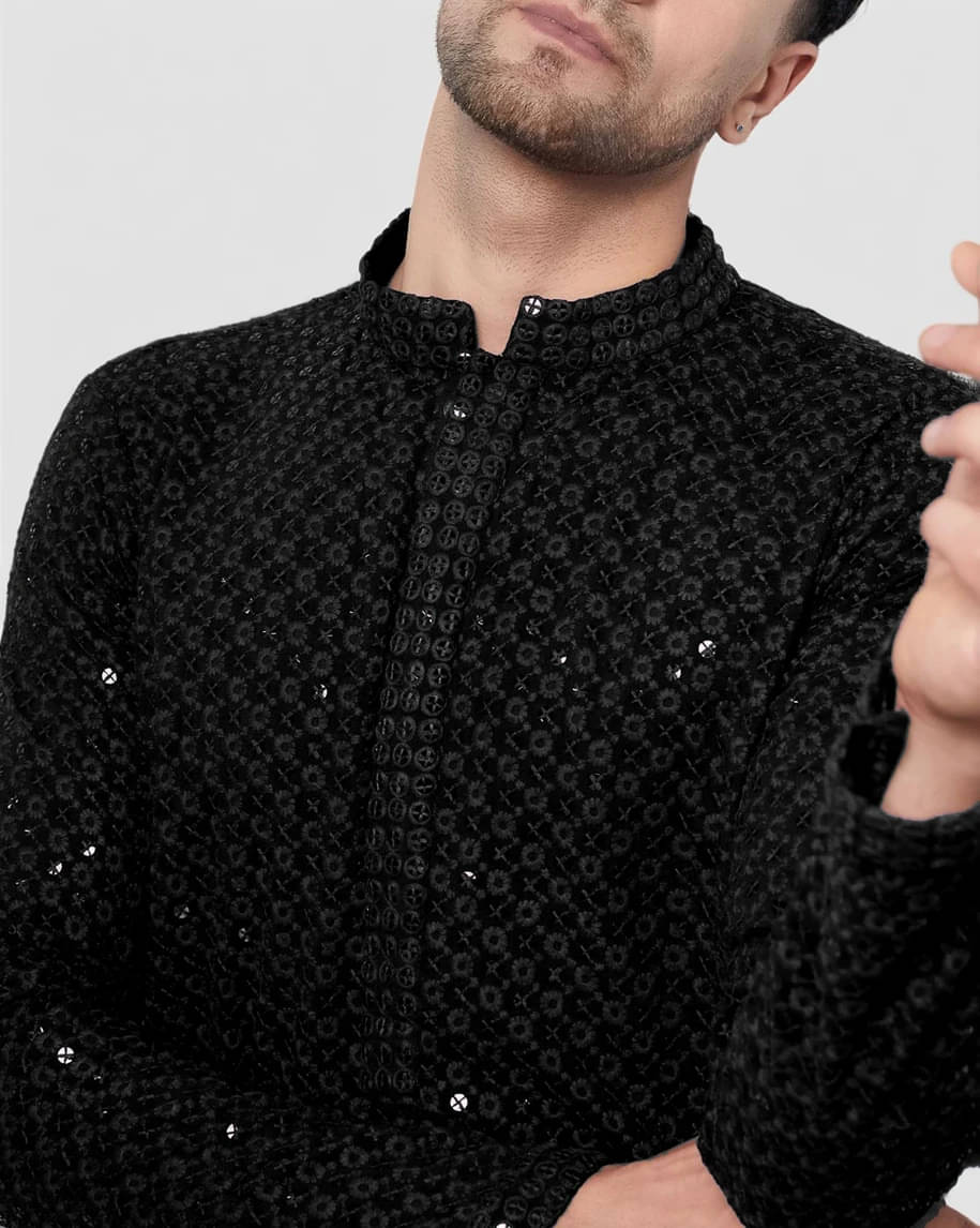     			Indian Poshakh Black Cotton Blend Men's Regular Kurta ( Pack of 1 )