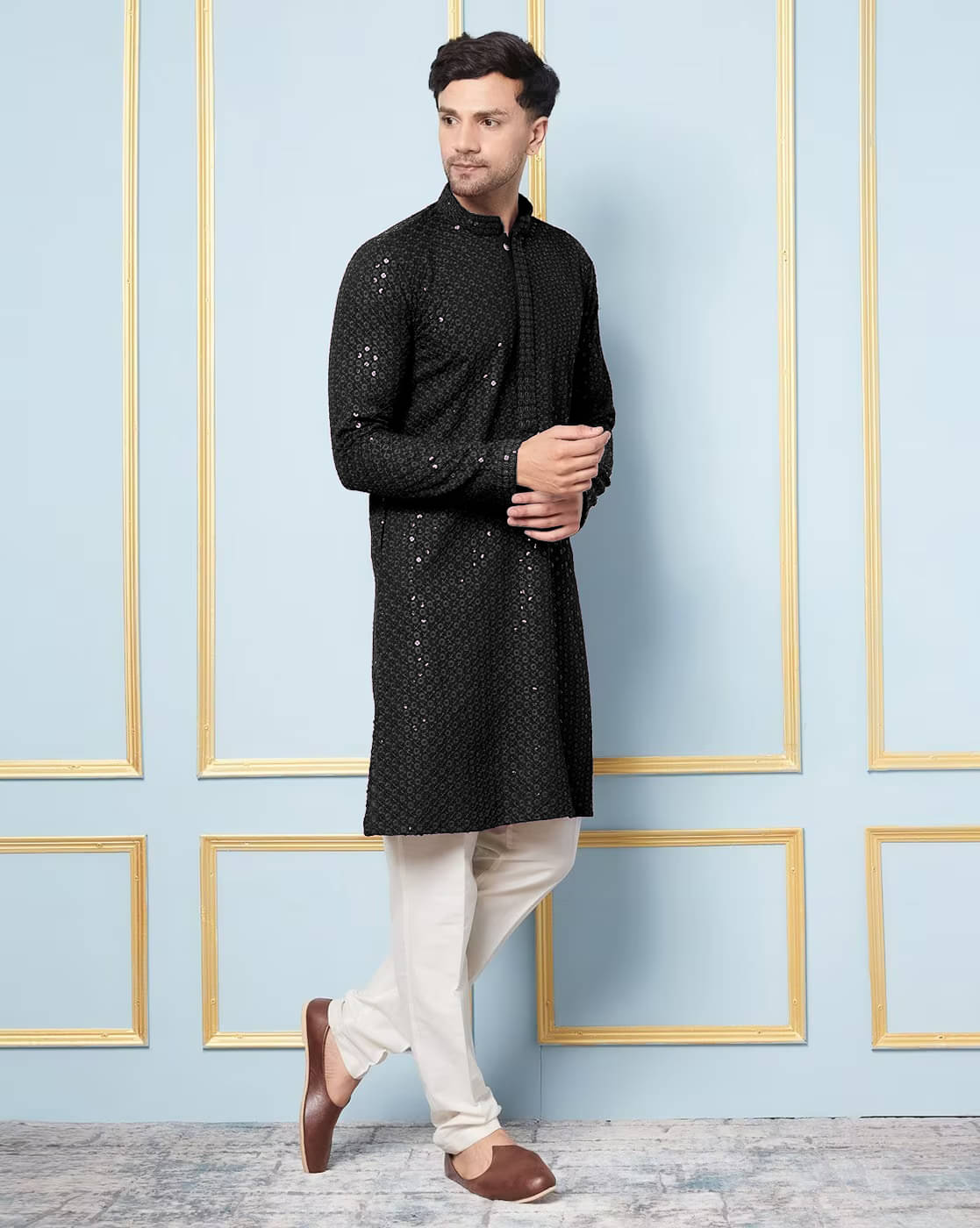     			Indian Poshakh Black Cotton Blend Men's Regular Kurta ( Pack of 1 )