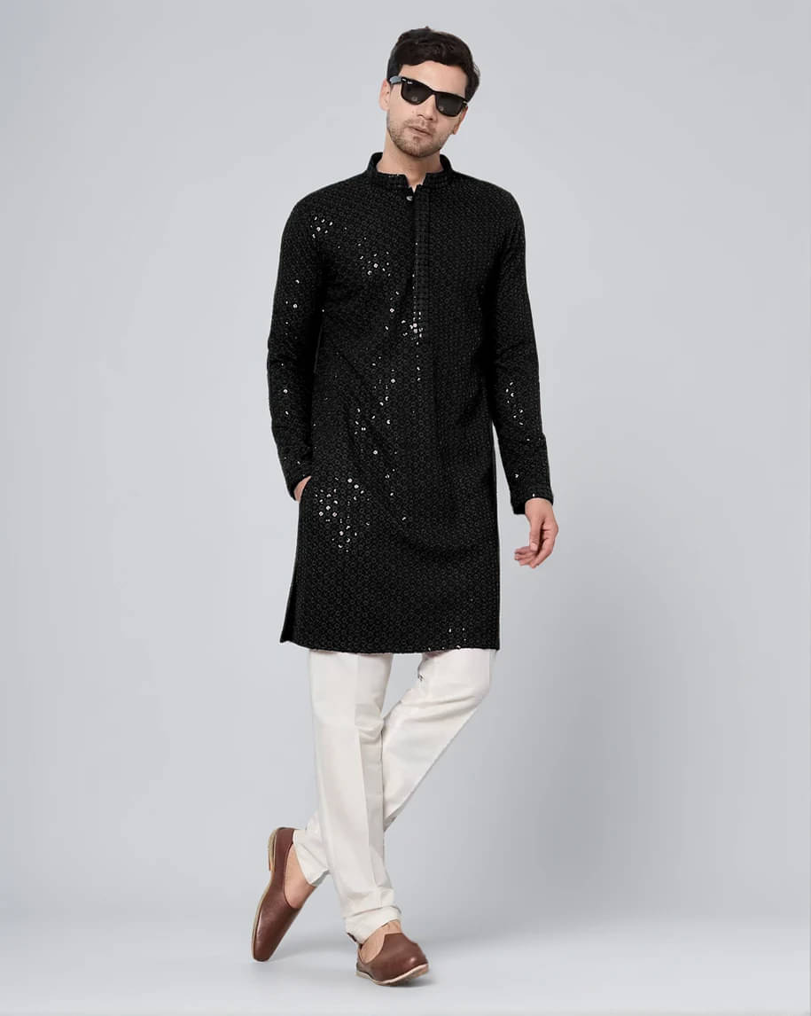    			Indian Poshakh Black Cotton Blend Men's Regular Kurta ( Pack of 1 )