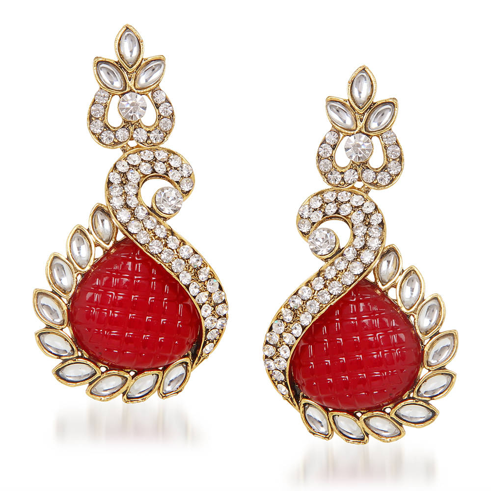     			JewelMaze Red Danglers Earrings ( Pack of 1 )