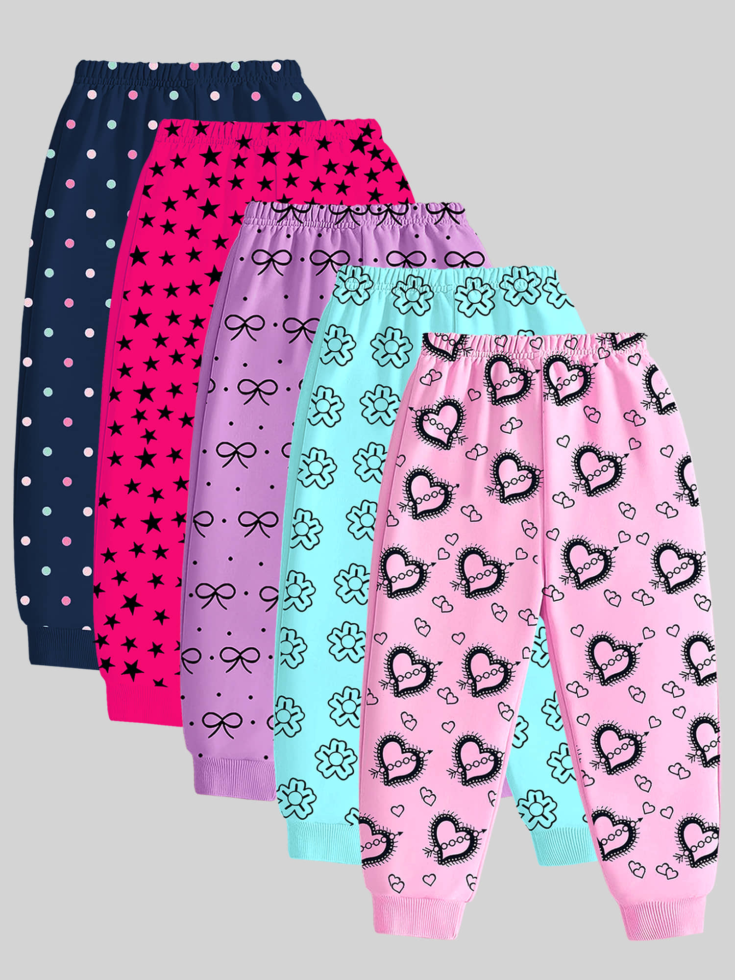Kuchipoo Pack of 5 Girls Cotton Blend Trackpants ( Colors ) - Track Pants | Buy online on ZillyBuy