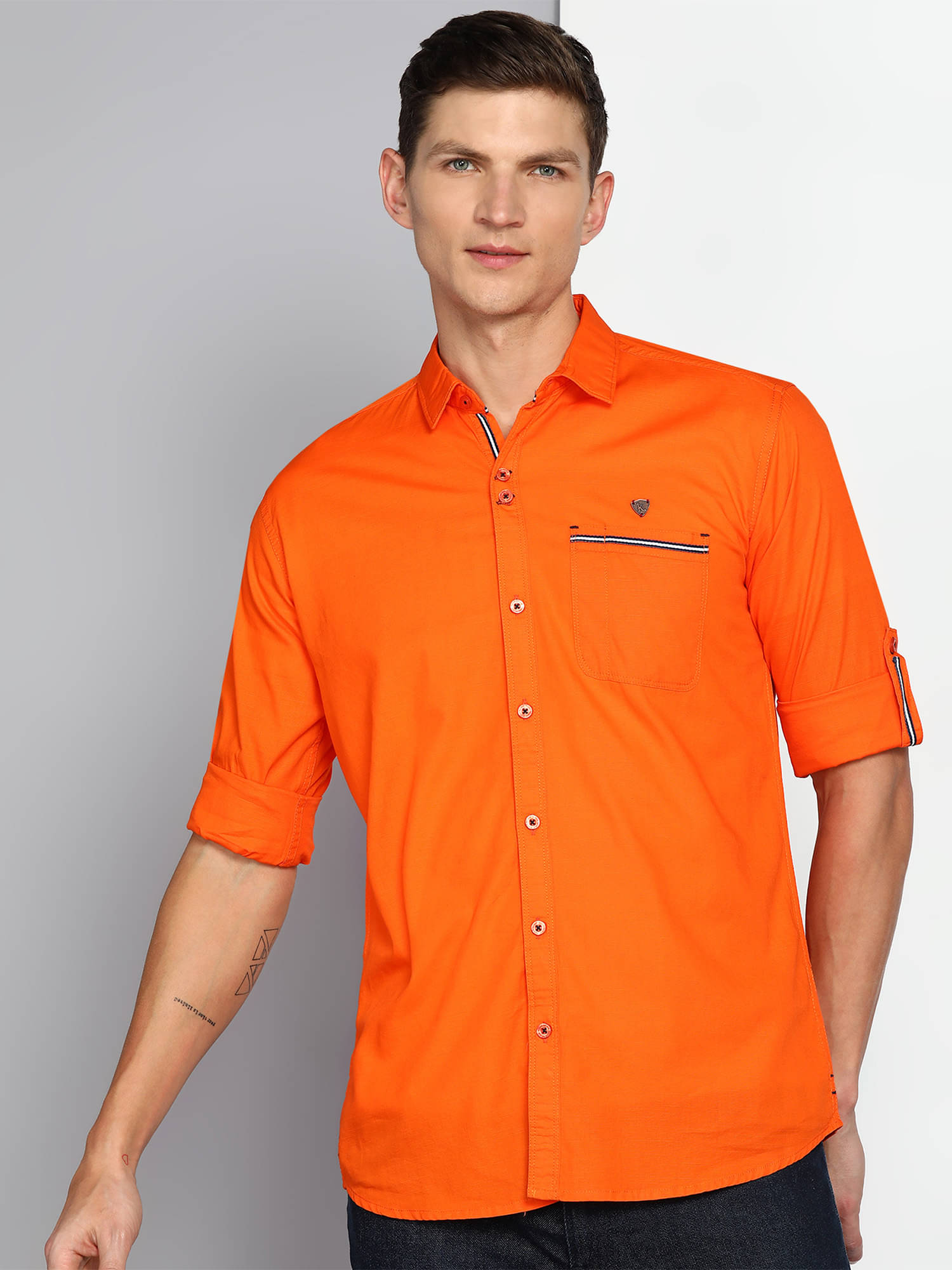     			Kuons Avenue Linen Regular Fit Solids Full Sleeves Men's Casual Shirt - Orange ( Pack of 1 )