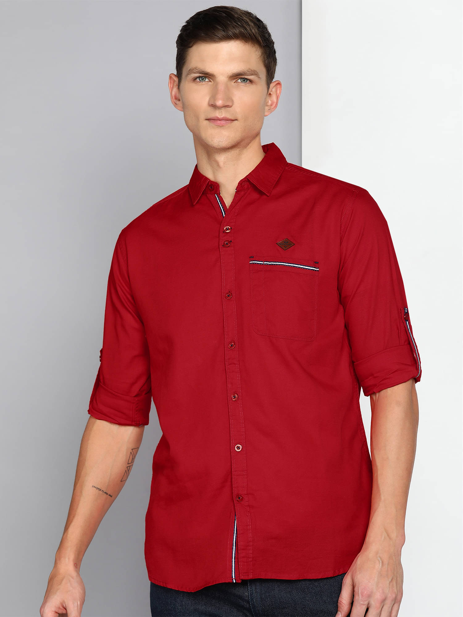     			Kuons Avenue Linen Regular Fit Solids Full Sleeves Men's Casual Shirt - Red ( Pack of 1 )